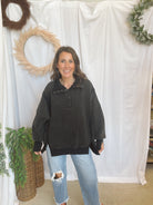 Sophie Snap Collar Sweatshirt-Black-Sweatshirts-hyfve-The Silo Boutique, Women's Fashion Boutique Located in Warren and Grand Forks North Dakota