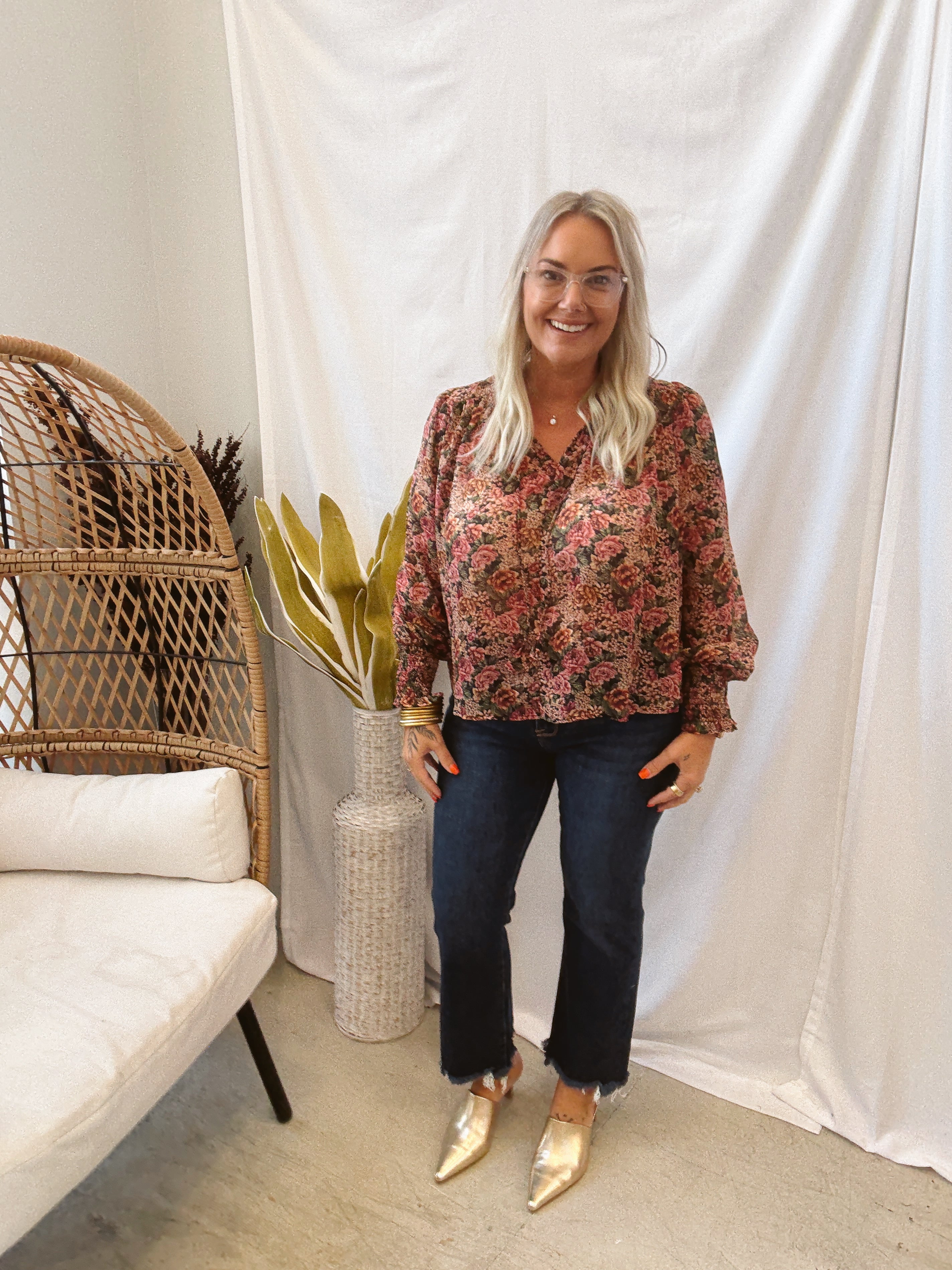 Fall Floral Top-Final Sale-Long Sleeve Tops-dress forum-The Silo Boutique, Women's Fashion Boutique Located in Warren and Grand Forks North Dakota