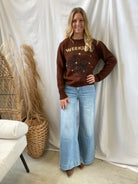 Brown Floral Weekend Sweater-Final Sale-Sweaters-mystree-The Silo Boutique, Women's Fashion Boutique Located in Warren and Grand Forks North Dakota