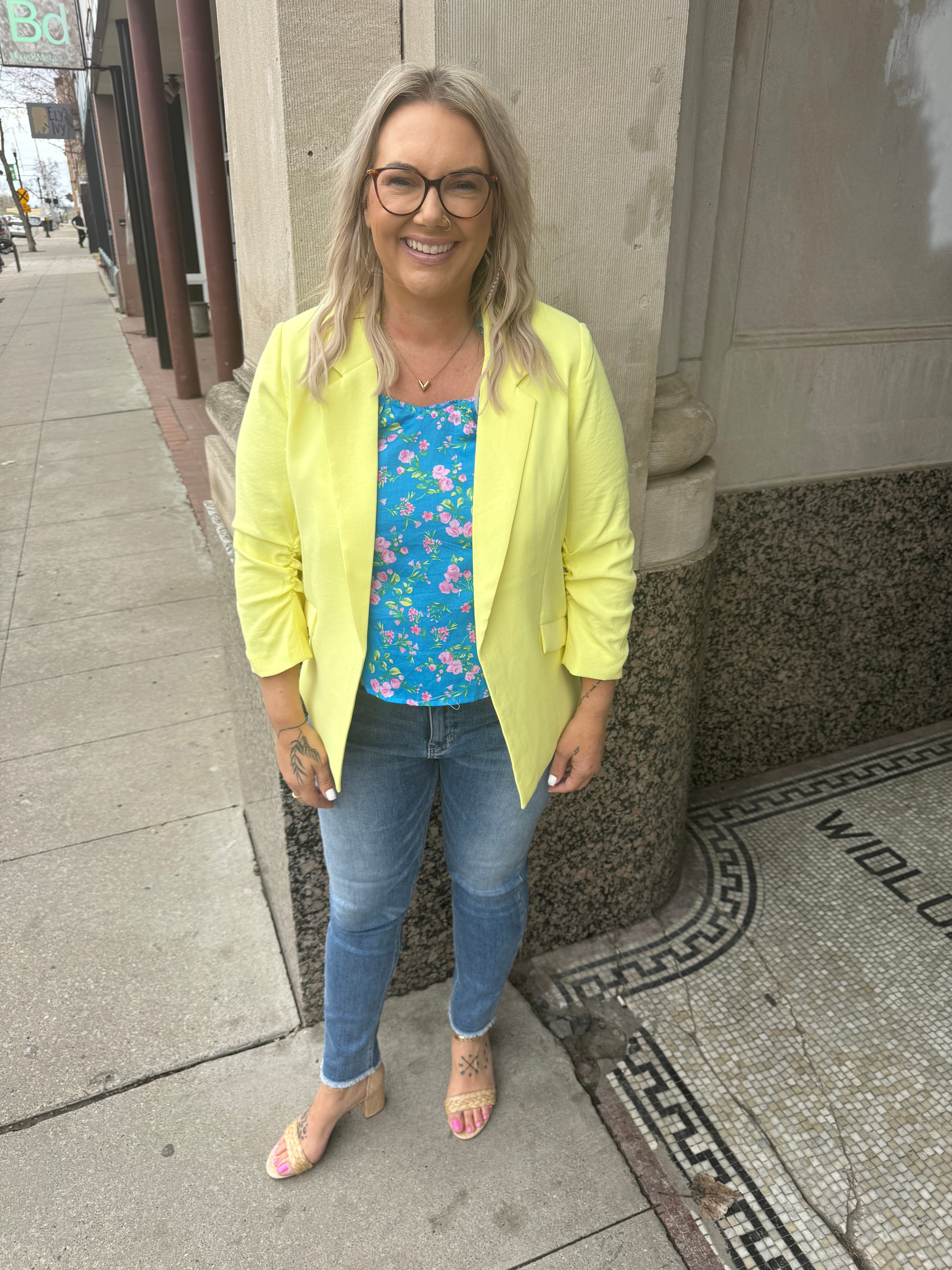 Skies Lemon Lime Shirred Blazer-Final Sale Online Only-Blazers-skies are blue-The Silo Boutique, Women's Fashion Boutique Located in Warren and Grand Forks North Dakota