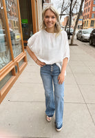 Bella White Loose Fit Top-Short Sleeve Tops-eesome-The Silo Boutique, Women's Fashion Boutique Located in Warren and Grand Forks North Dakota