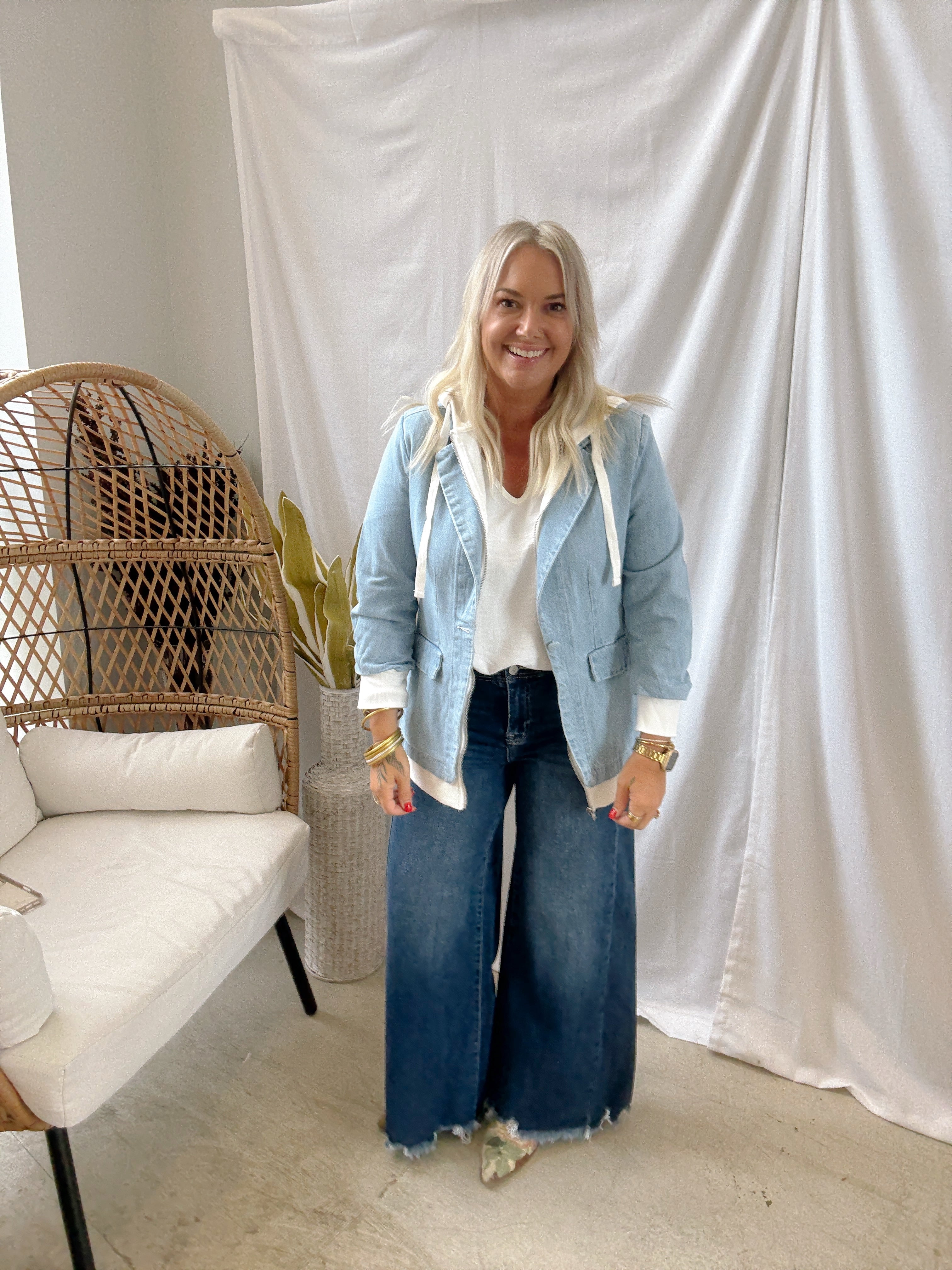 Risen Denim with Hoody Blazer-Final Sale-Blazers-risen-The Silo Boutique, Women's Fashion Boutique Located in Warren and Grand Forks North Dakota