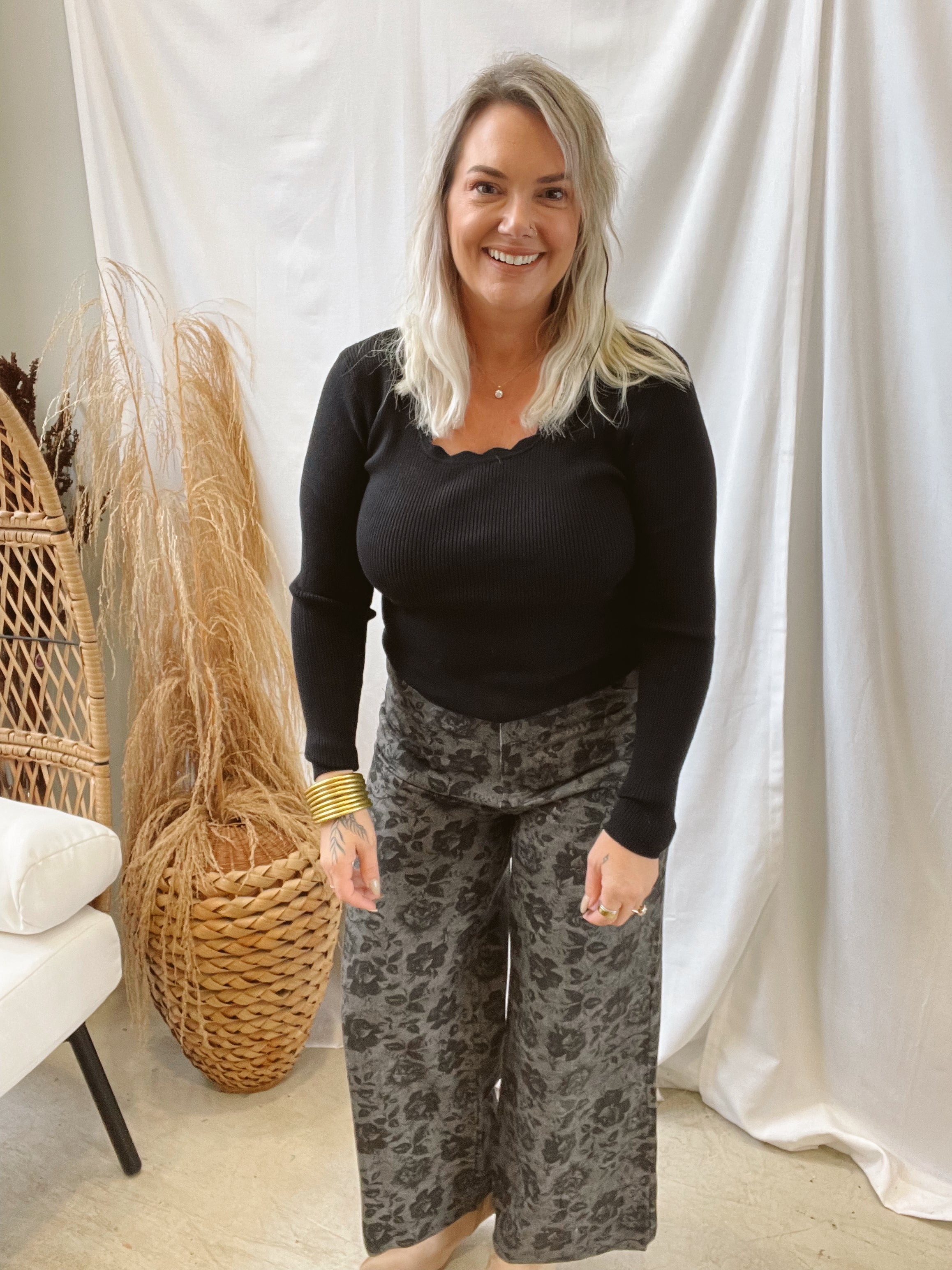 Black Floral Pants-Final Sale-Pants-entro-The Silo Boutique, Women's Fashion Boutique Located in Warren and Grand Forks North Dakota