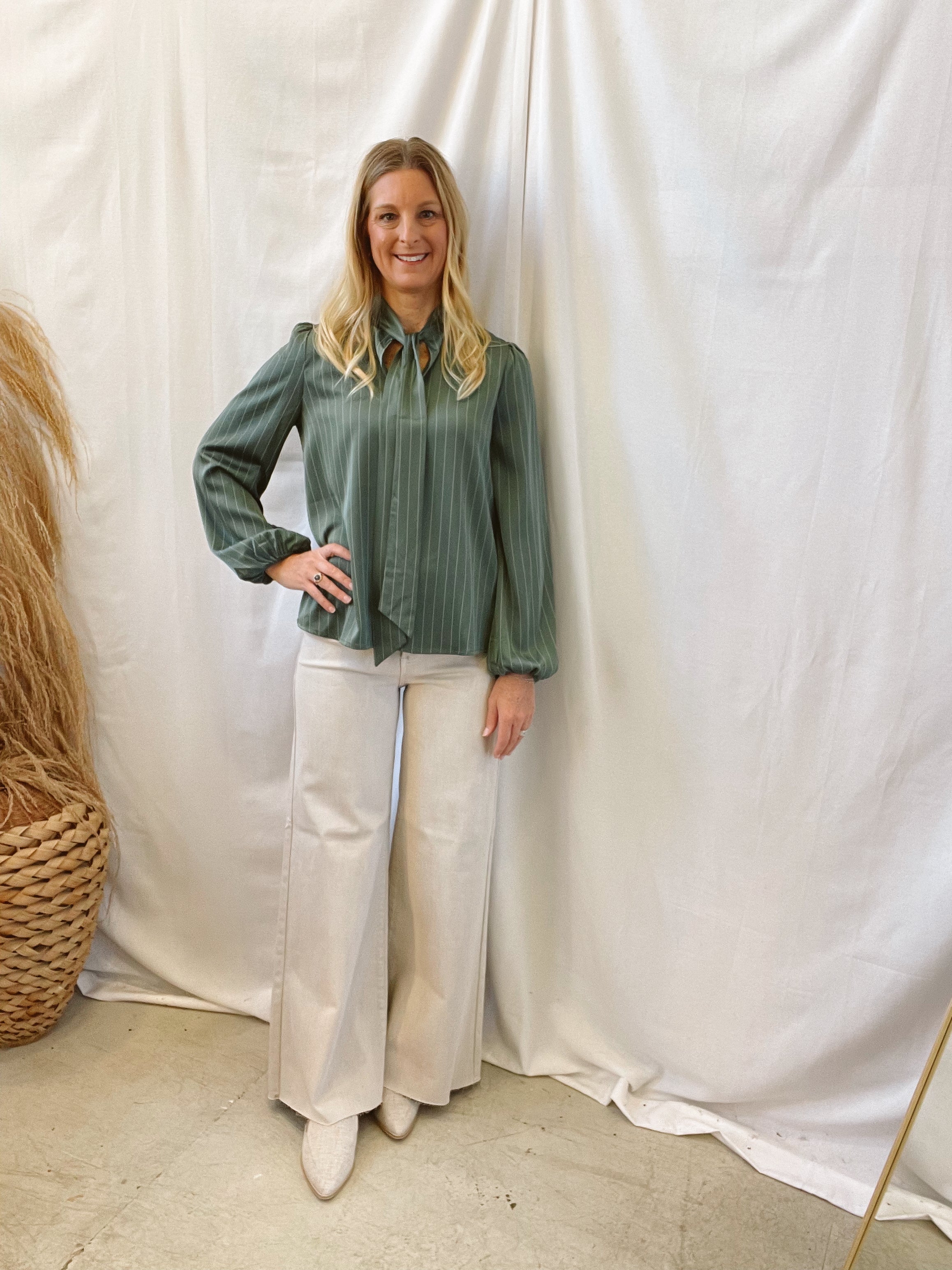 Teal Blue Ribbon Stripe Top-Final Sale-Long Sleeve Tops-mystree-The Silo Boutique, Women's Fashion Boutique Located in Warren and Grand Forks North Dakota