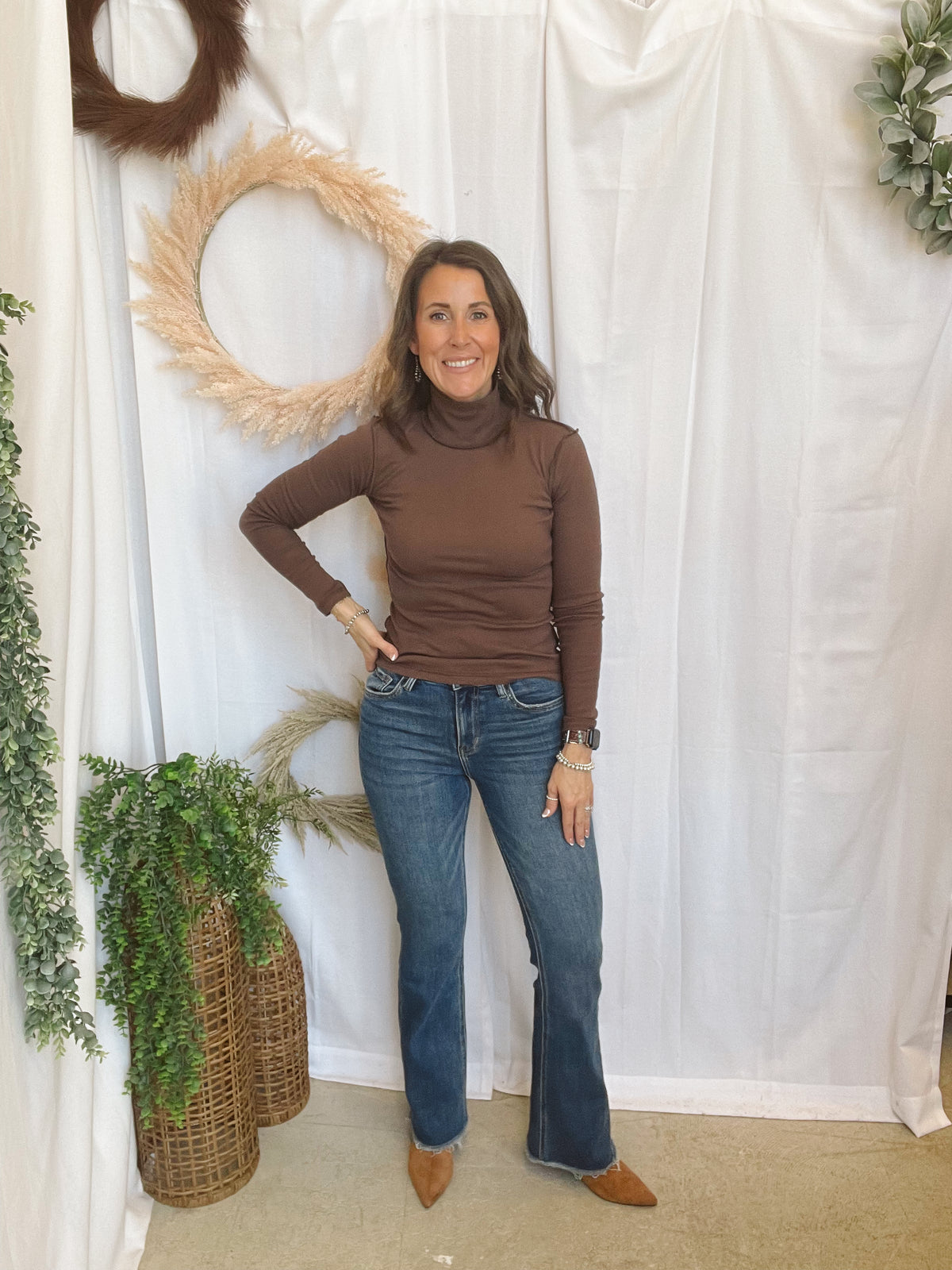 Lexie Seam Turtleneck-Brown-Long Sleeve Tops-hyfve-The Silo Boutique, Women's Fashion Boutique Located in Warren and Grand Forks North Dakota