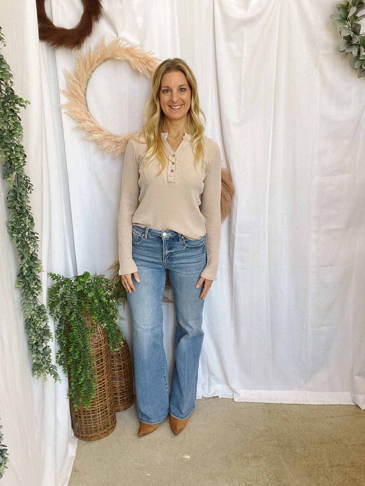 Clara Henley Top-Taupe-Long Sleeve Tops-hyfve-The Silo Boutique, Women's Fashion Boutique Located in Warren and Grand Forks North Dakota