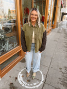 Olive Washed Up Sweater Sleeve Jacket-Coats & Jackets-hem and thread-The Silo Boutique, Women's Fashion Boutique Located in Warren and Grand Forks North Dakota