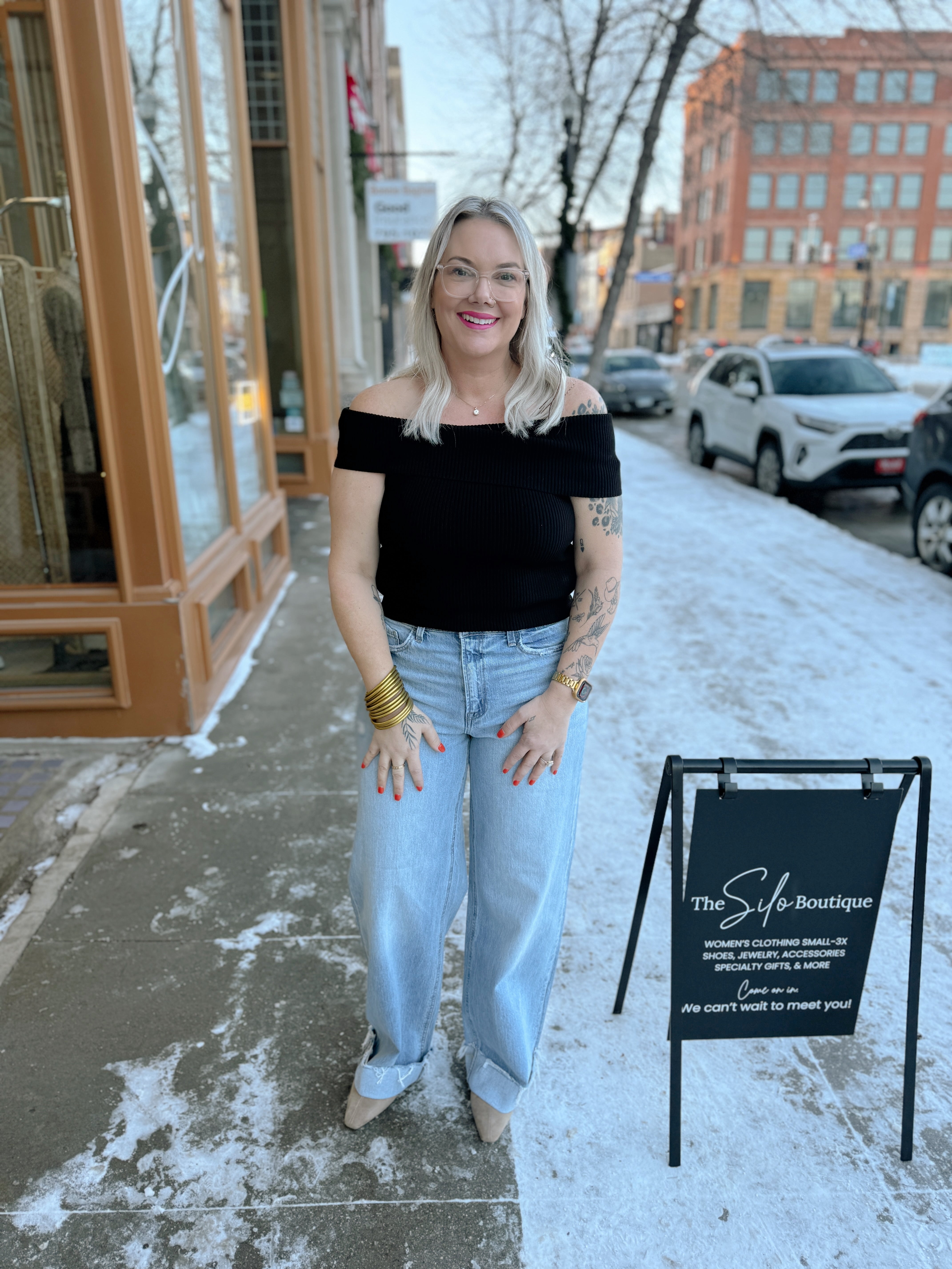 Off Shoulder Top-Black-Short Sleeve Tops-eesome-The Silo Boutique, Women's Fashion Boutique Located in Warren and Grand Forks North Dakota