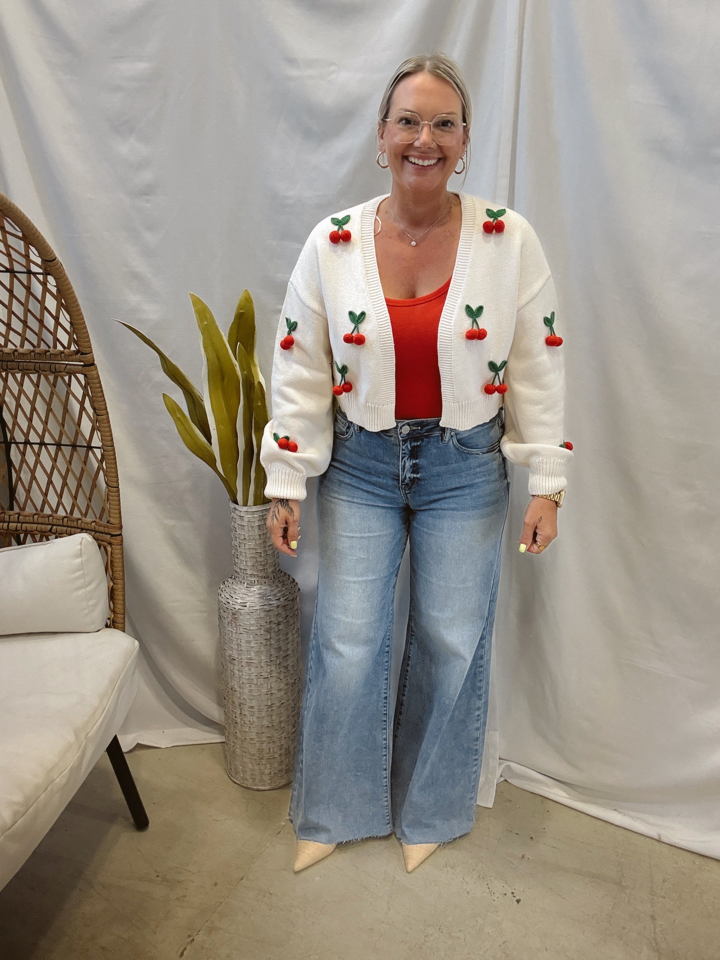Cherry Detail Cardigan-Final Sale-Cardigans-blu pepper-The Silo Boutique, Women's Fashion Boutique Located in Warren and Grand Forks North Dakota