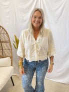 Ivory Embroidered Tie Front Top-Final Sale-Cardigans-anniewear-The Silo Boutique, Women's Fashion Boutique Located in Warren and Grand Forks North Dakota