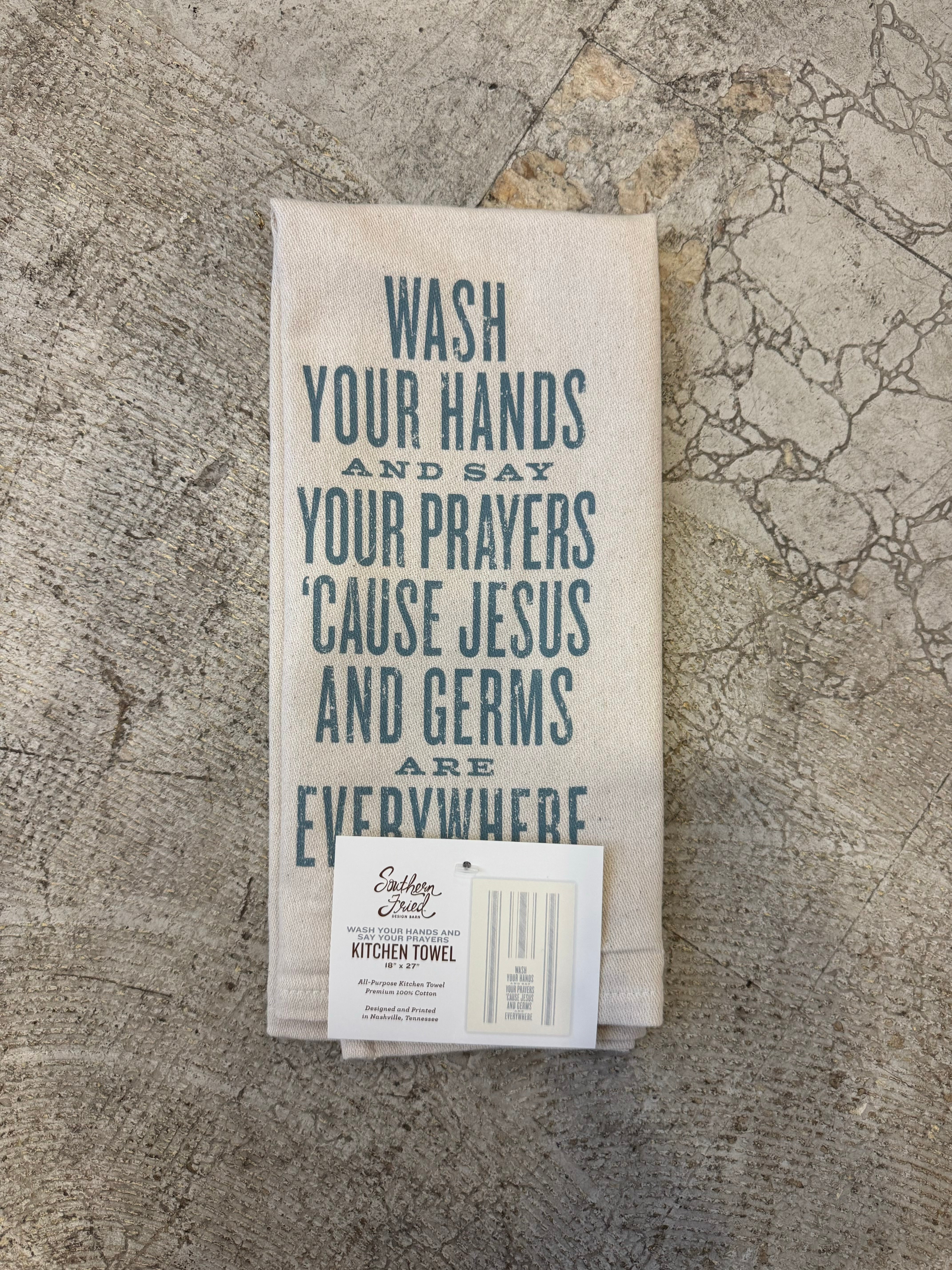 Wash Your Hands and Say Your Prayers Kitchen Towel-Tea Towels-fair-The Silo Boutique, Women's Fashion Boutique Located in Warren and Grand Forks North Dakota