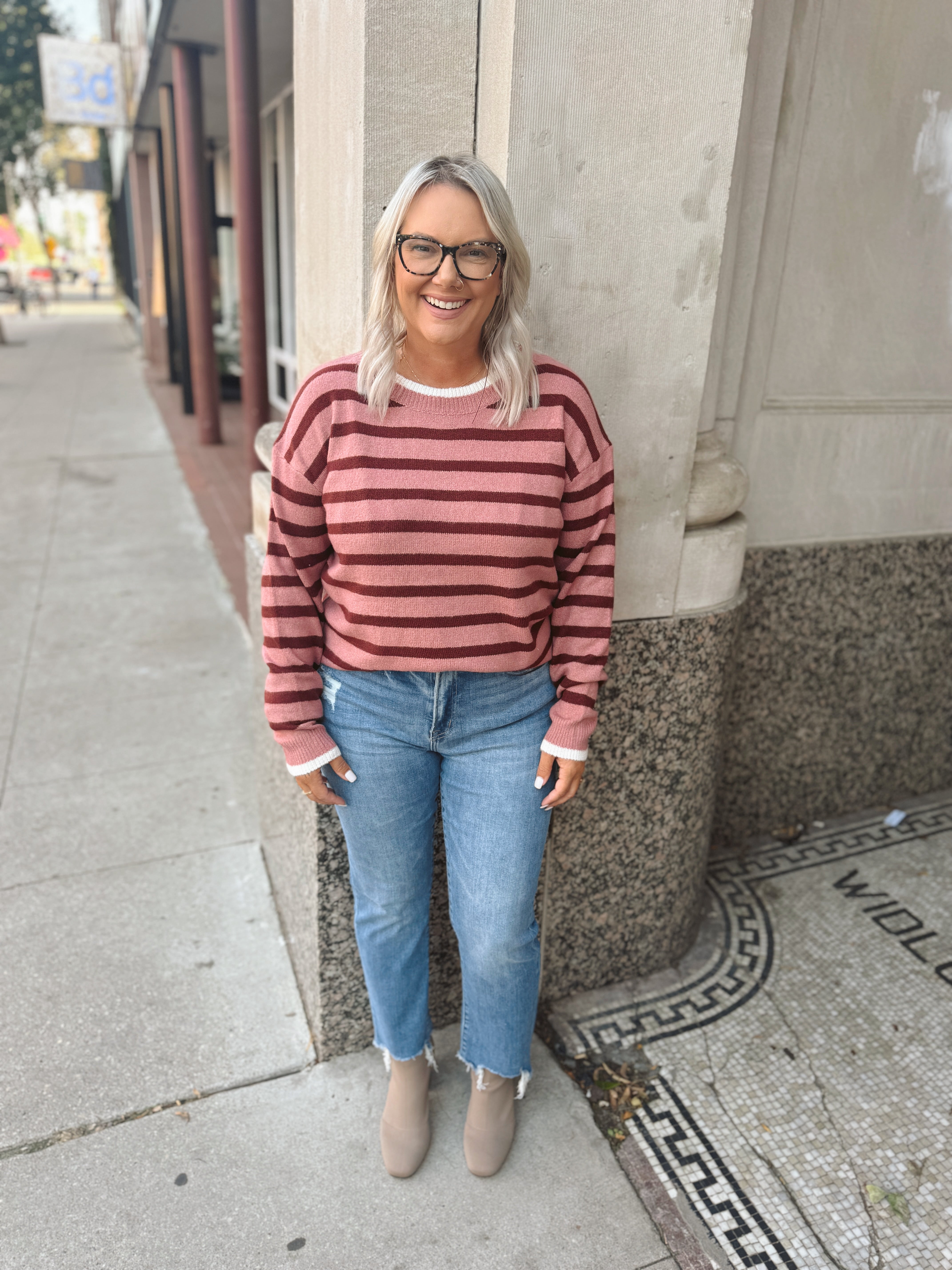 Berry Striped Sweater-Sweaters-stacatto-The Silo Boutique, Women's Fashion Boutique Located in Warren and Grand Forks North Dakota