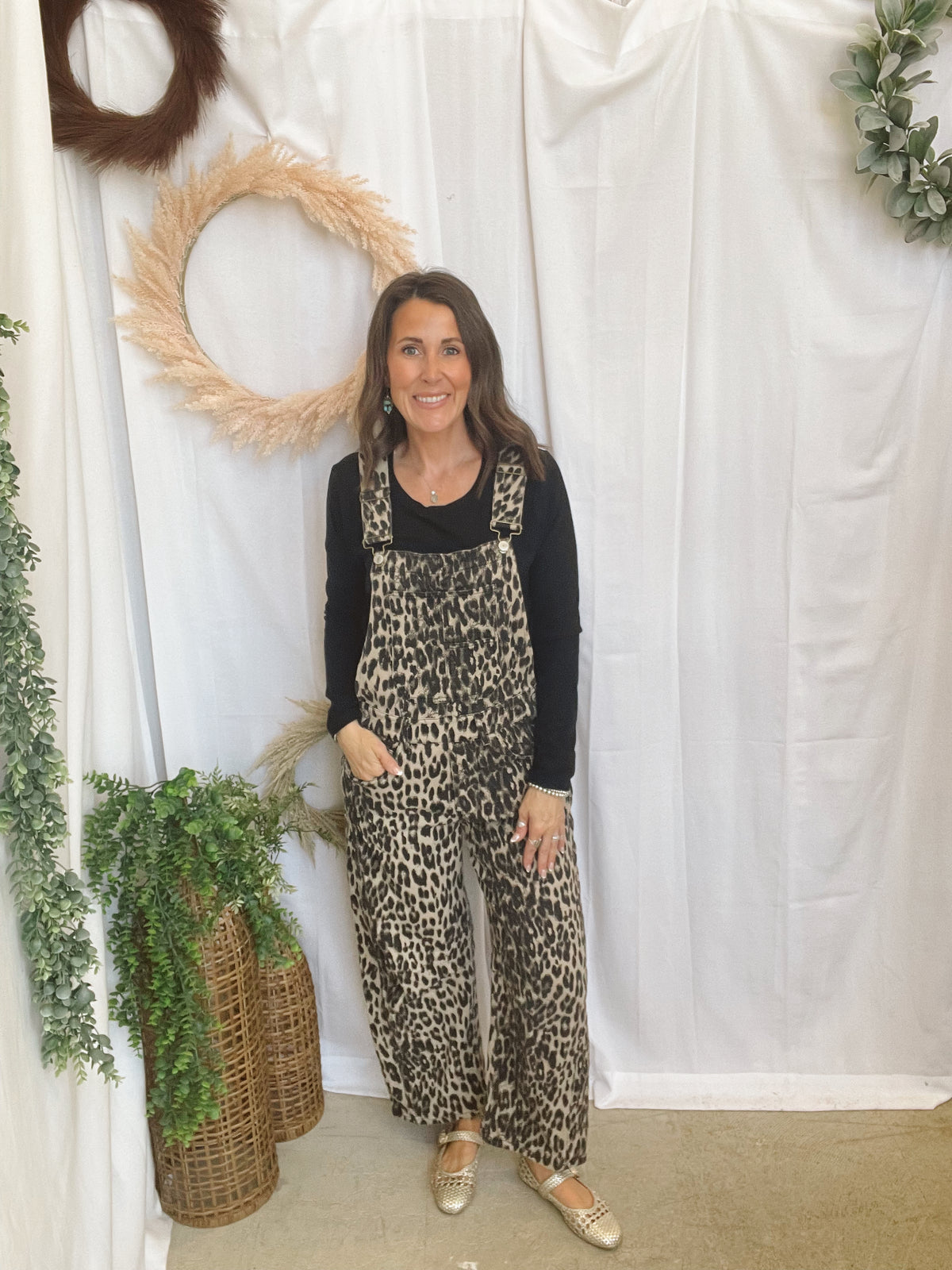 Janie Leopard Overalls-Jeans-eesome-The Silo Boutique, Women's Fashion Boutique Located in Warren and Grand Forks North Dakota
