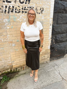 Black Leather Pencil Skirt-Skirts-hem and thread-The Silo Boutique, Women's Fashion Boutique Located in Warren and Grand Forks North Dakota