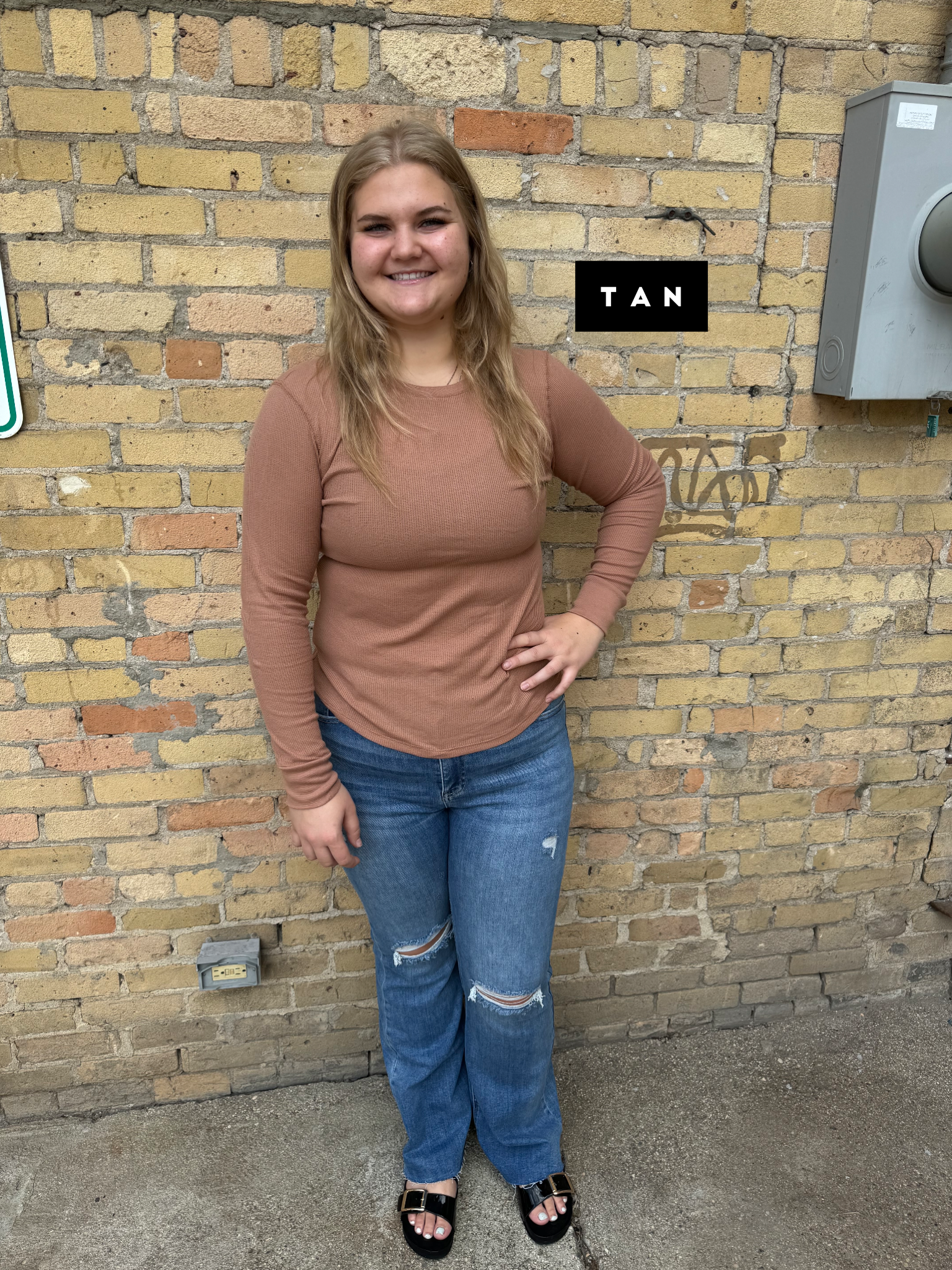 Long Sleeve Waffle Basic Top-The Silo Boutique-The Silo Boutique, Women's Fashion Boutique Located in Warren and Grand Forks North Dakota