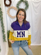 Minnesota Pom Pom Quarter Zip Sweater-Sweaters-Leia-The Silo Boutique, Women's Fashion Boutique Located in Warren and Grand Forks North Dakota