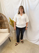 Bubble Sleeved Seersucker Top-White-Final Sale-Short Sleeve Tops-Umgee-The Silo Boutique, Women's Fashion Boutique Located in Warren and Grand Forks North Dakota