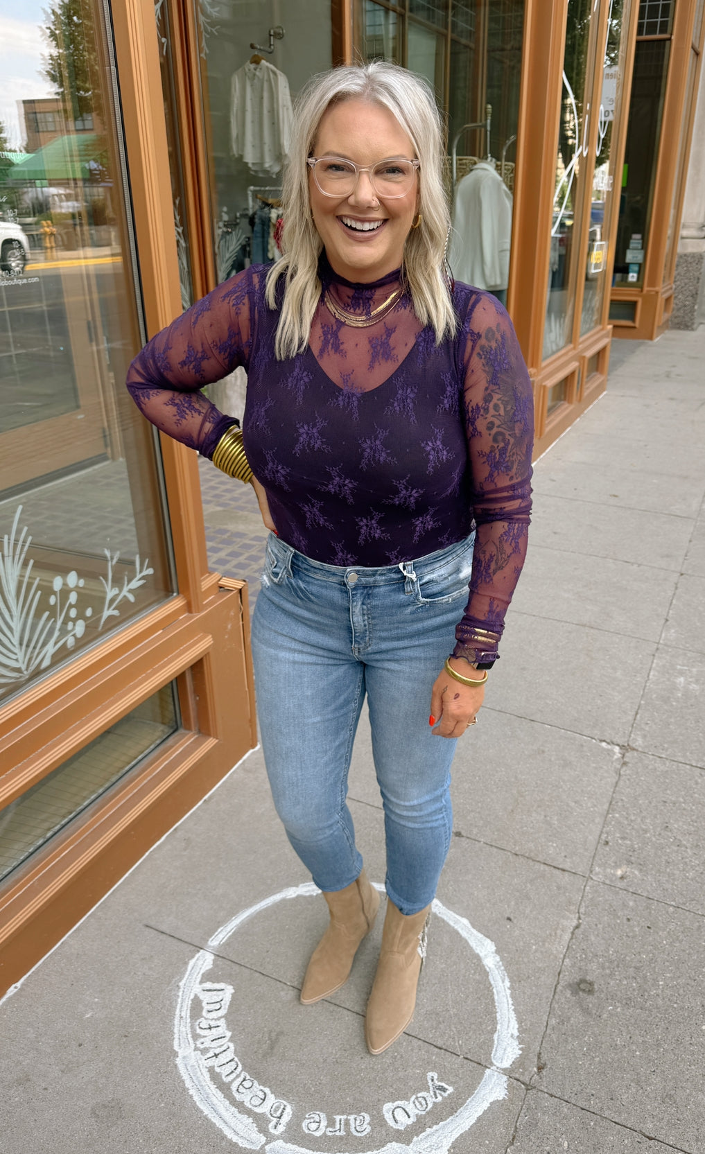 Heather Lace Long Sleeve Top-Long Sleeve Tops-hem and thread-The Silo Boutique, Women's Fashion Boutique Located in Warren and Grand Forks North Dakota