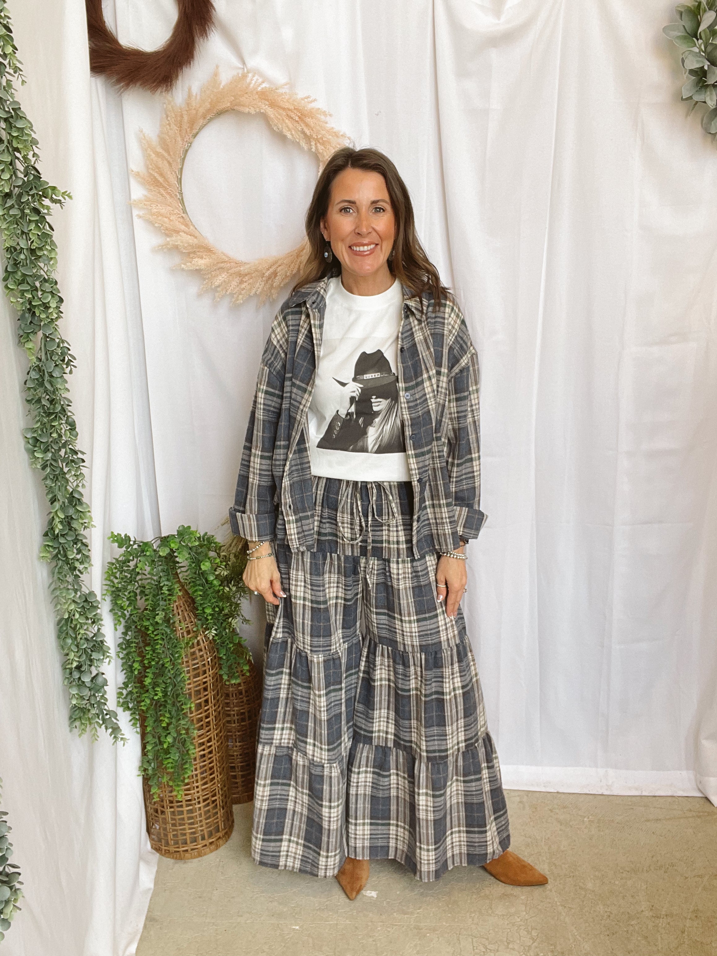 Boho Plaid Tiered Pants-Navy-Pants-hyfve-The Silo Boutique, Women's Fashion Boutique Located in Warren and Grand Forks North Dakota