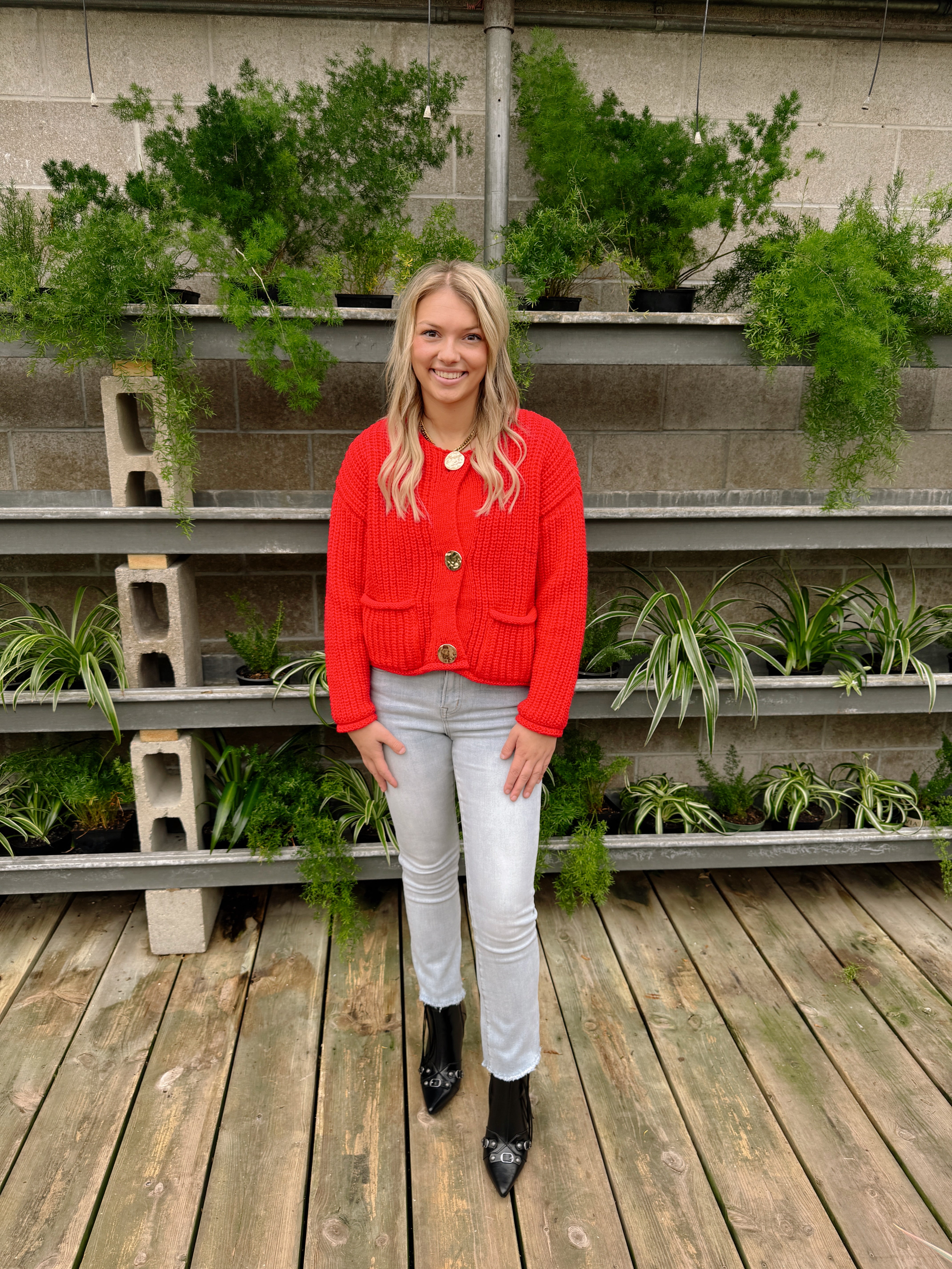 Red Sunday Chunky Cardigan Sweater-Sweaters-sunday-The Silo Boutique, Women's Fashion Boutique Located in Warren and Grand Forks North Dakota