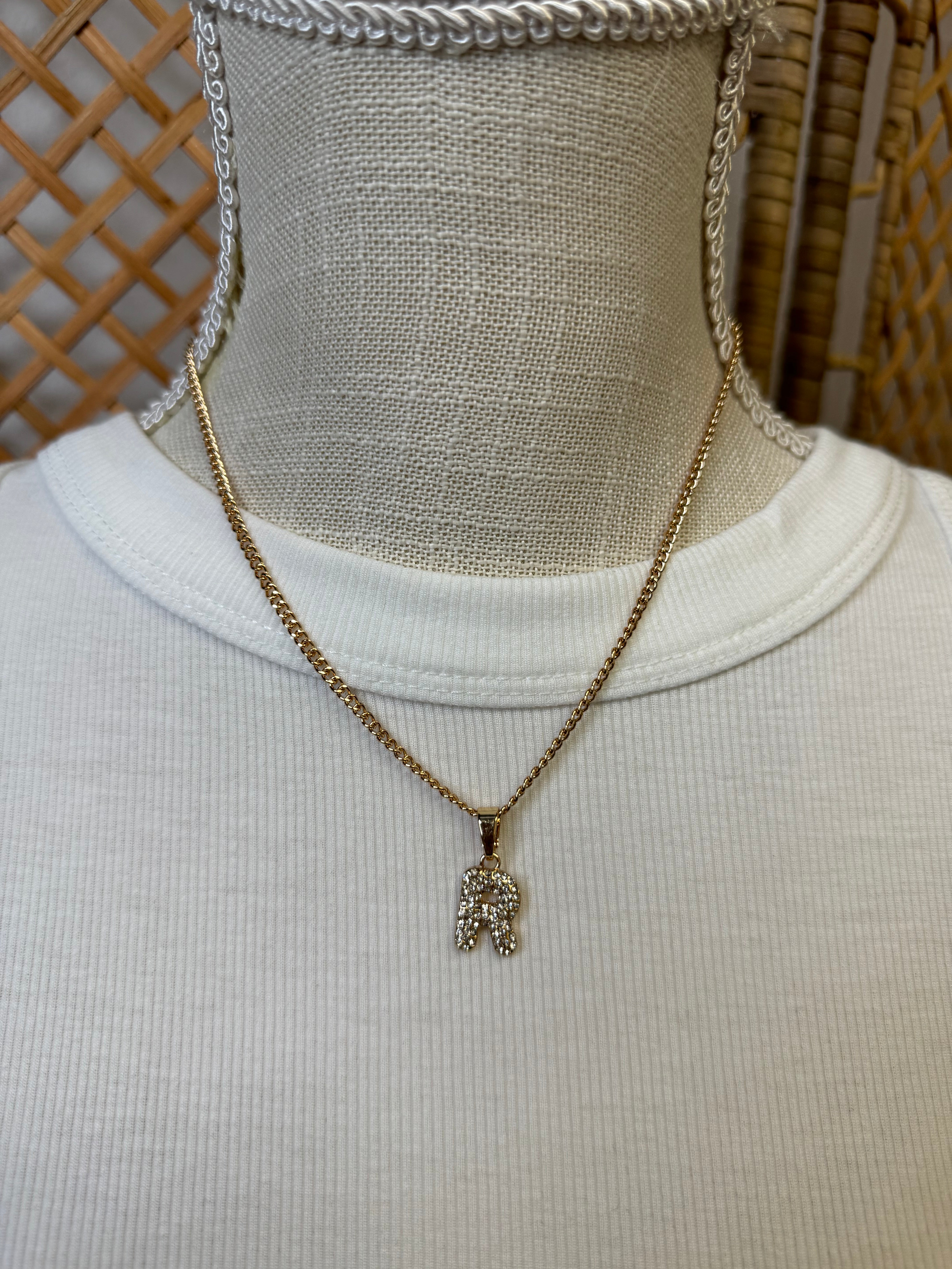 Rhinestone Initial Necklace-Necklaces-Fame-The Silo Boutique, Women's Fashion Boutique Located in Warren and Grand Forks North Dakota