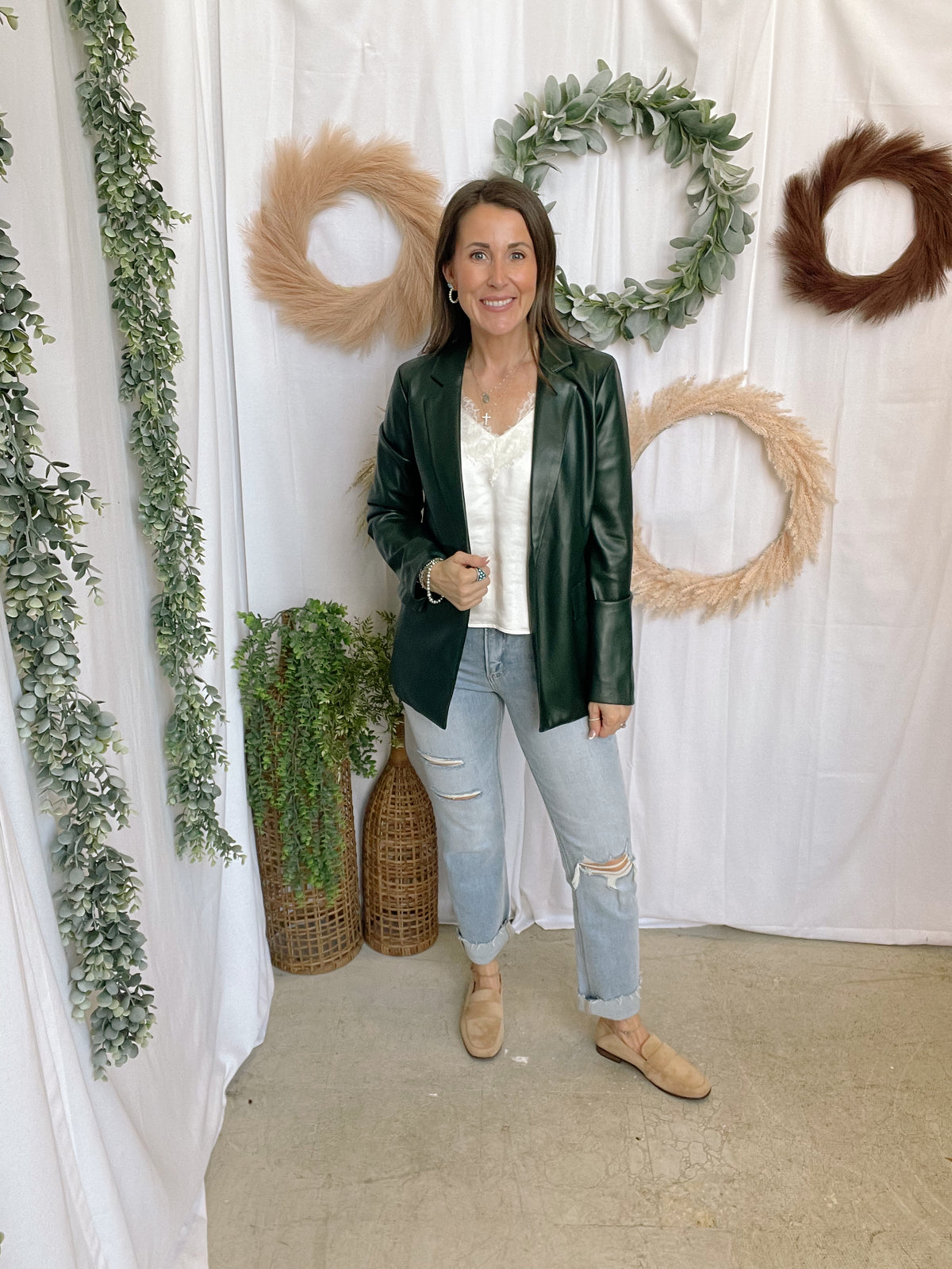 Skies Leather Blazer-Hunter Green-Blazers-skies are blue-The Silo Boutique, Women's Fashion Boutique Located in Warren and Grand Forks North Dakota