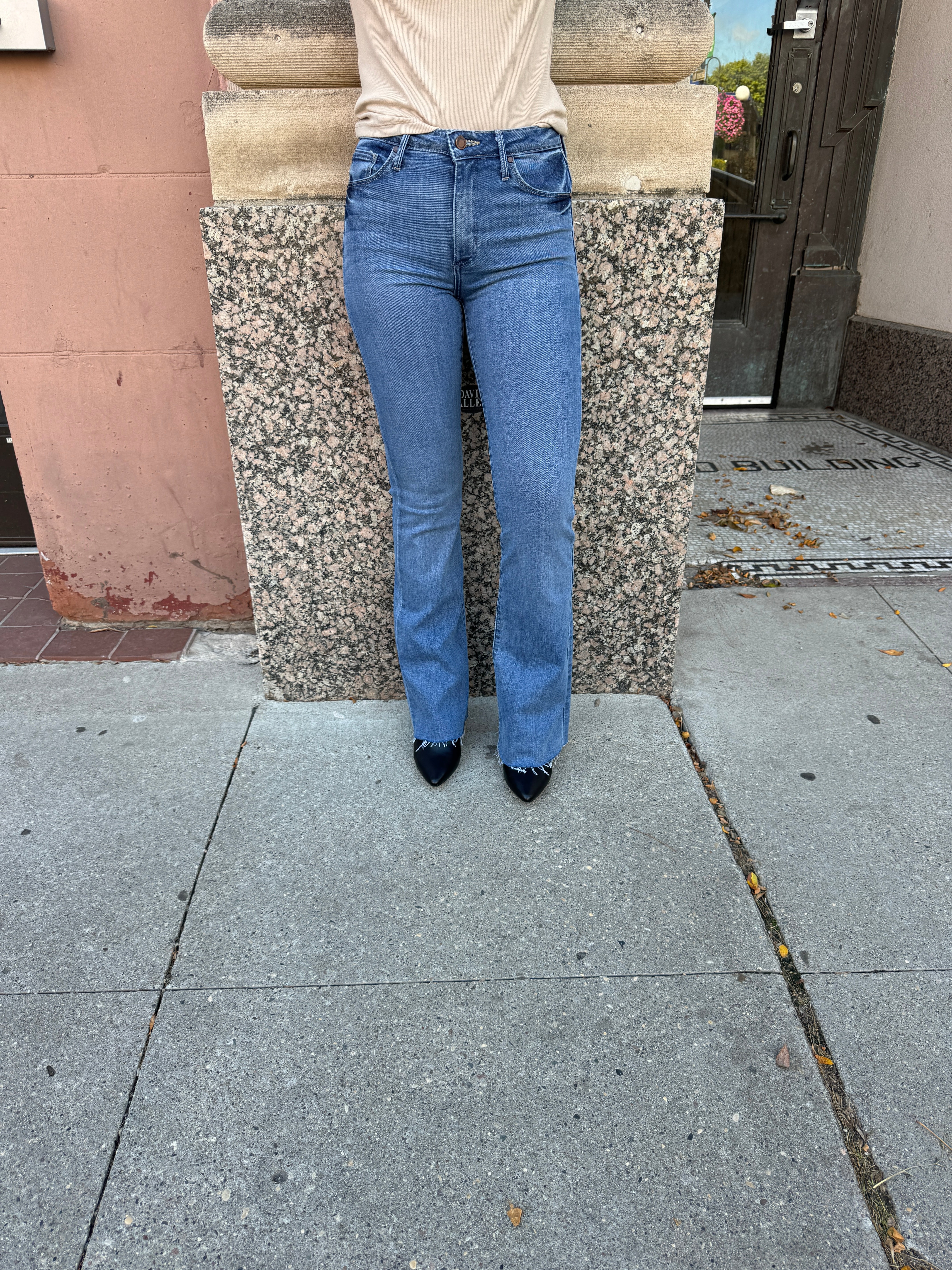 Just Black Medium Wash Scissor Flare Jeans-Jeans-just black-The Silo Boutique, Women's Fashion Boutique Located in Warren and Grand Forks North Dakota