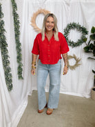 Free Moving Short Sleeve Top-Red-Short Sleeve Tops-hyfve-The Silo Boutique, Women's Fashion Boutique Located in Warren and Grand Forks North Dakota