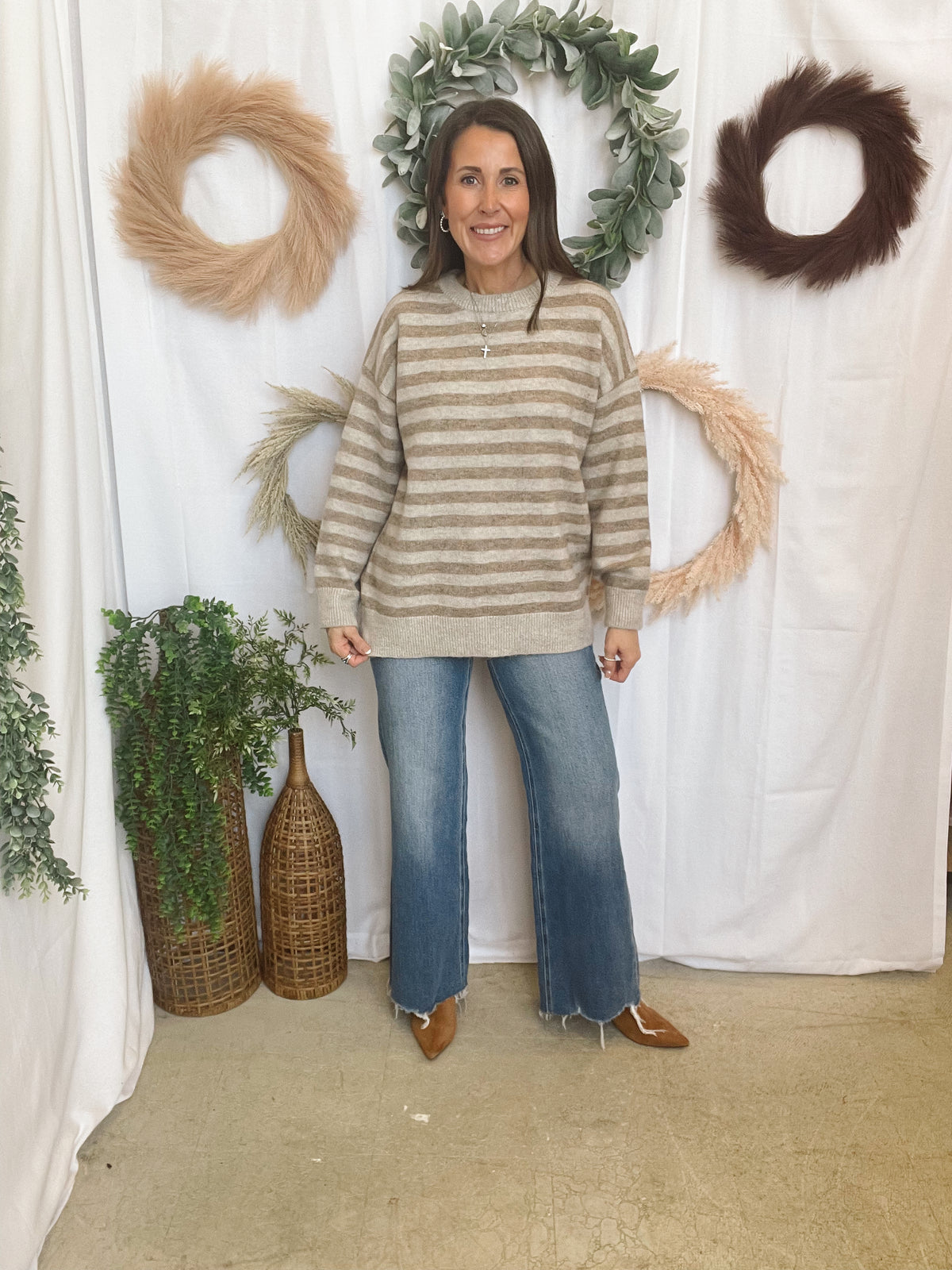 Shawn Striped Sweater-Oatmeal-Sweaters-lelis-The Silo Boutique, Women's Fashion Boutique Located in Warren and Grand Forks North Dakota