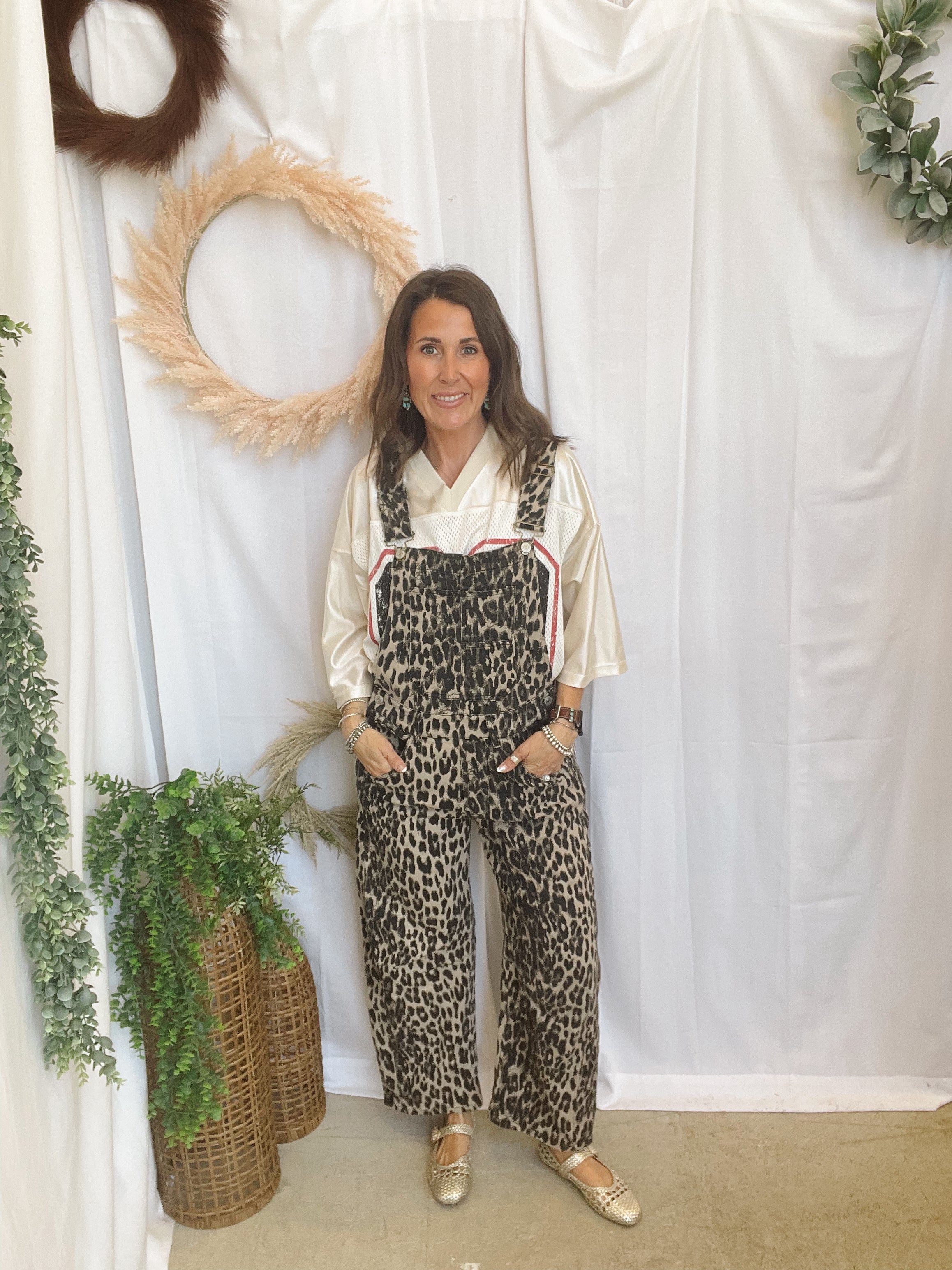 Janie Leopard Overalls-Jeans-eesome-The Silo Boutique, Women's Fashion Boutique Located in Warren and Grand Forks North Dakota