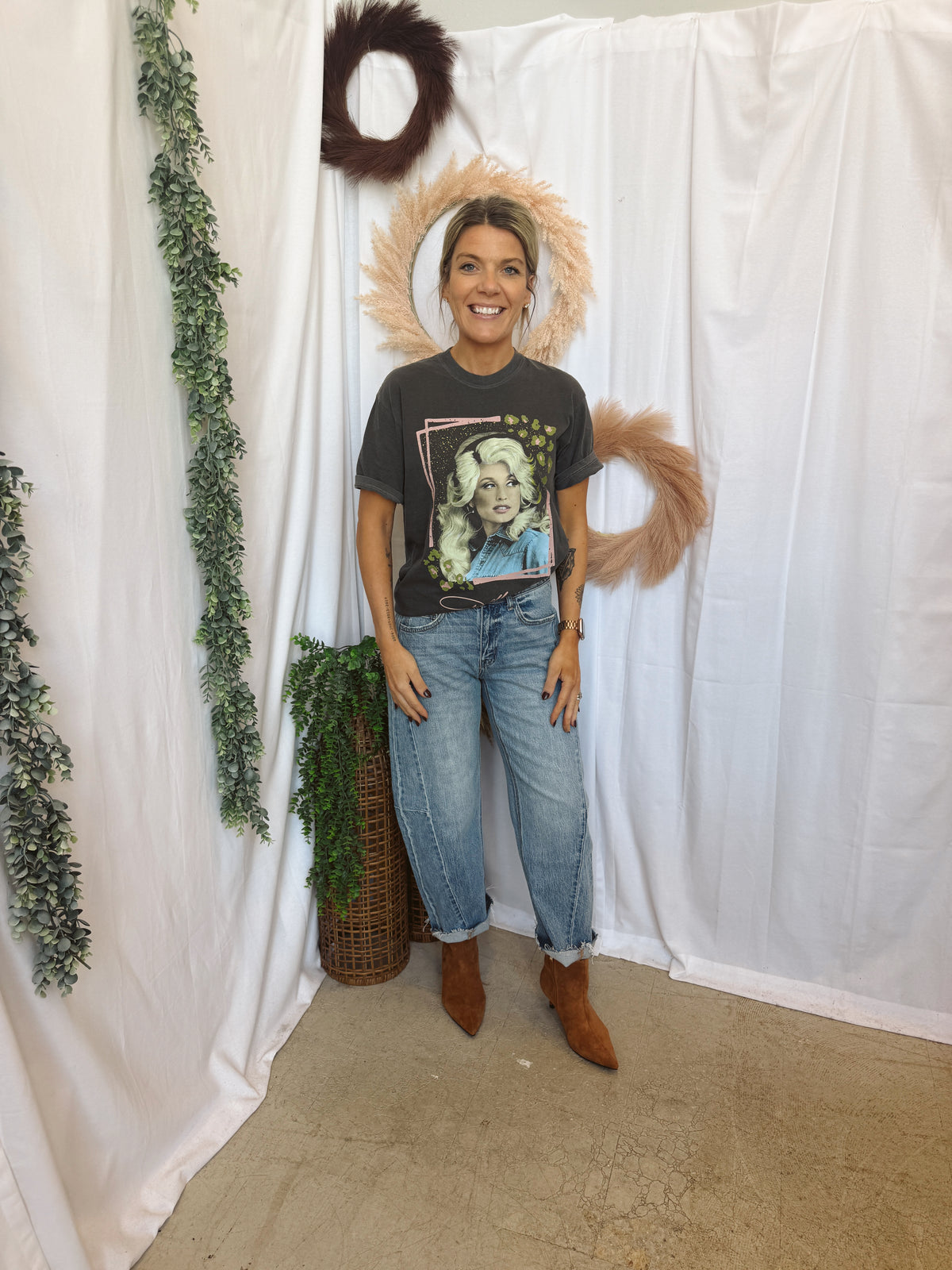 Dolly Vintage Charm Tee-Gray-Graphic Tees-birdies-The Silo Boutique, Women's Fashion Boutique Located in Warren and Grand Forks North Dakota