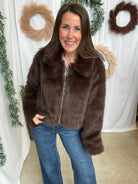 Gia Faux Fur Jacket-Brown-Coats & Jackets-blu pepper-The Silo Boutique, Women's Fashion Boutique Located in Warren and Grand Forks North Dakota