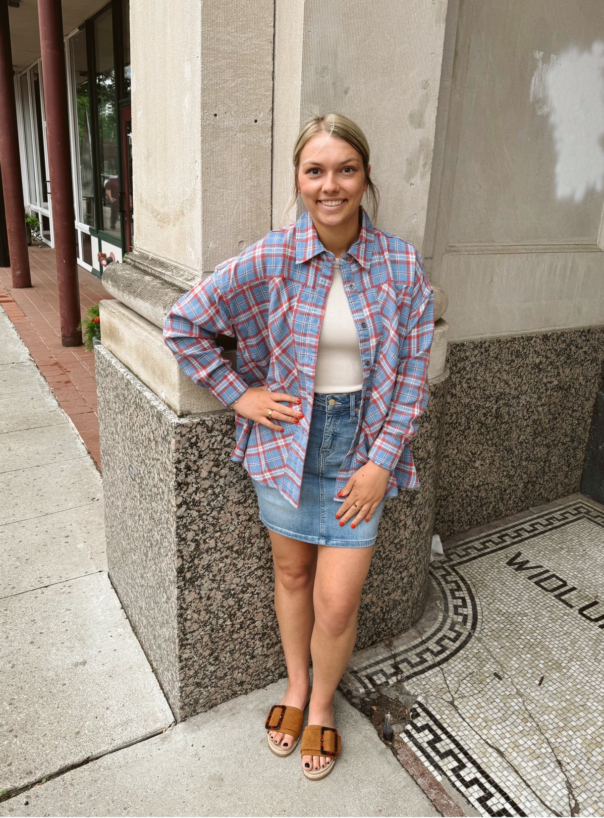 Mineral Washed Blue Plaid Top-Final Sale Online Only-Long Sleeve Tops-easel-The Silo Boutique, Women's Fashion Boutique Located in Warren and Grand Forks North Dakota