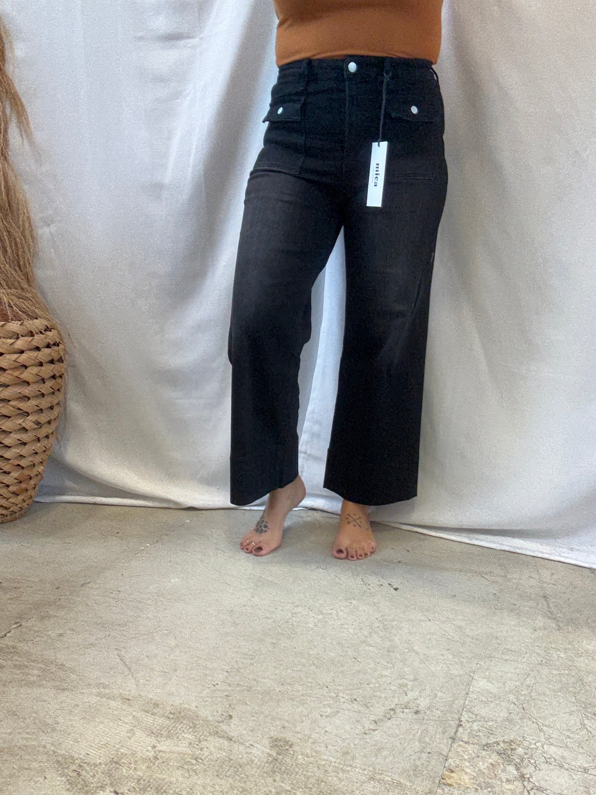 Mica Crop Wide Leg Black Jeans-Jeans-mica-The Silo Boutique, Women's Fashion Boutique Located in Warren and Grand Forks North Dakota