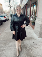 Black Leather Belted Dress-Final Sale Online Only-Dresses-destash-The Silo Boutique, Women's Fashion Boutique Located in Warren and Grand Forks North Dakota