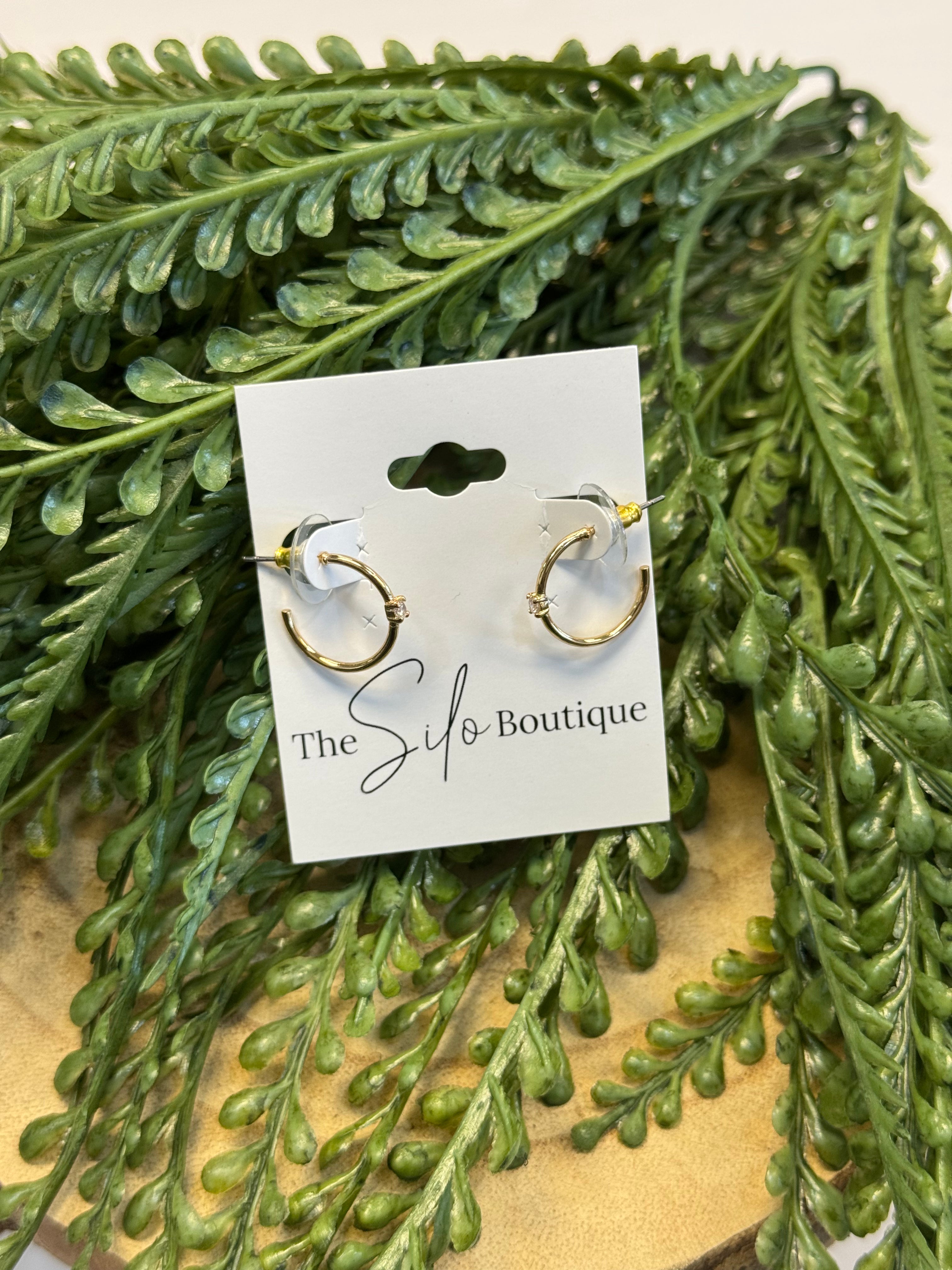 Floating Stone Hoop-Gold-Earrings-fame-The Silo Boutique, Women's Fashion Boutique Located in Warren and Grand Forks North Dakota