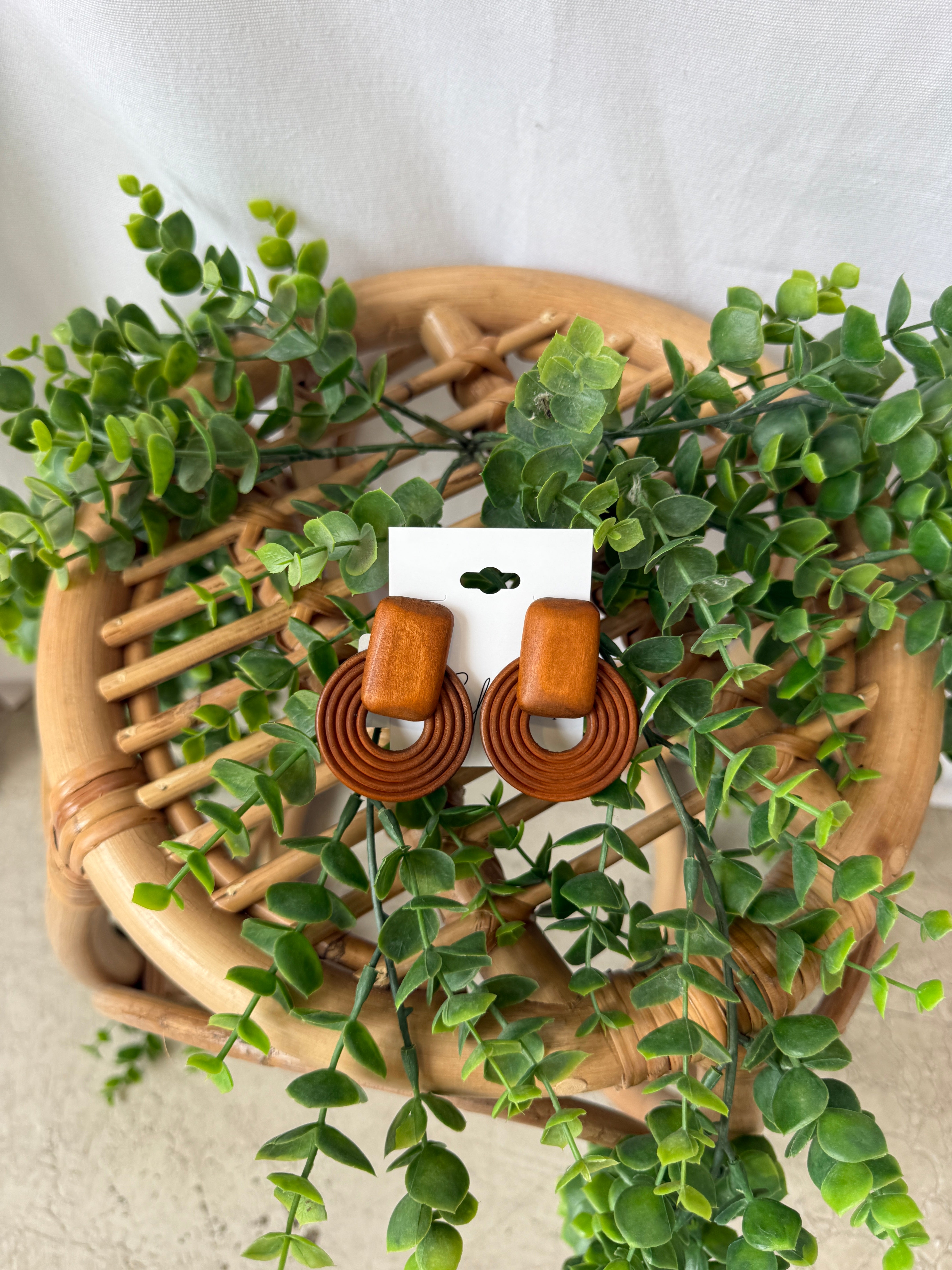 Cognac Wood Earrings-Earrings-fame-The Silo Boutique, Women's Fashion Boutique Located in Warren and Grand Forks North Dakota