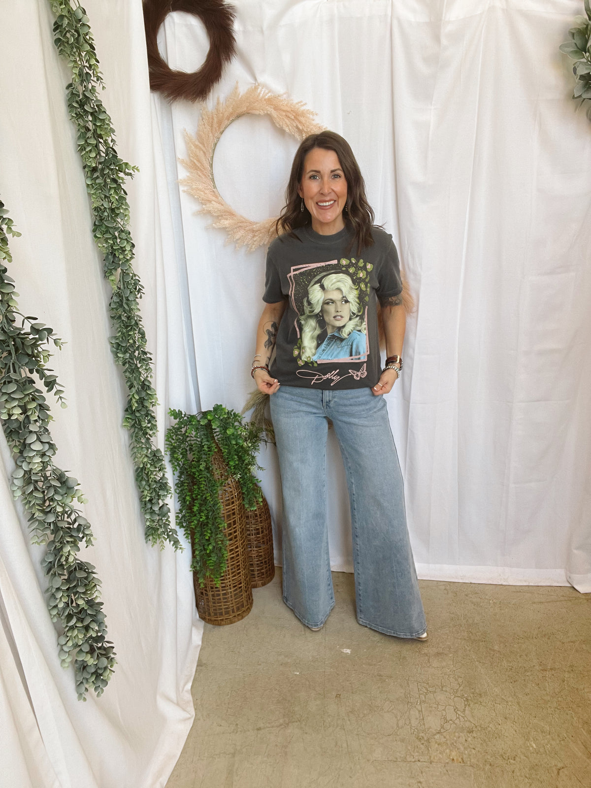 Dolly Vintage Charm Tee-Gray-Graphic Tees-birdies-The Silo Boutique, Women's Fashion Boutique Located in Warren and Grand Forks North Dakota