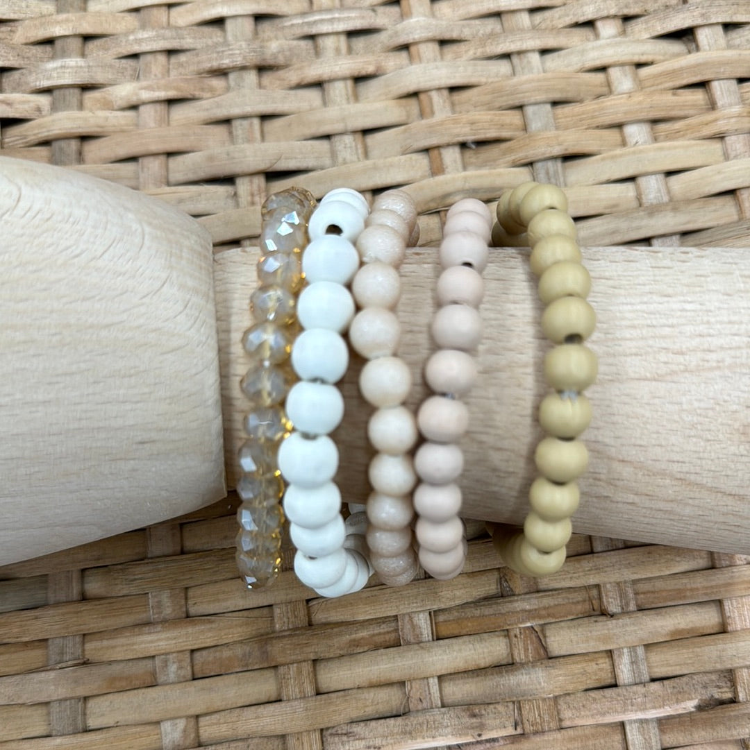 Blush Mixed Wood Stretch Bracelet-Bracelets-Fame-The Silo Boutique, Women's Fashion Boutique Located in Warren and Grand Forks North Dakota