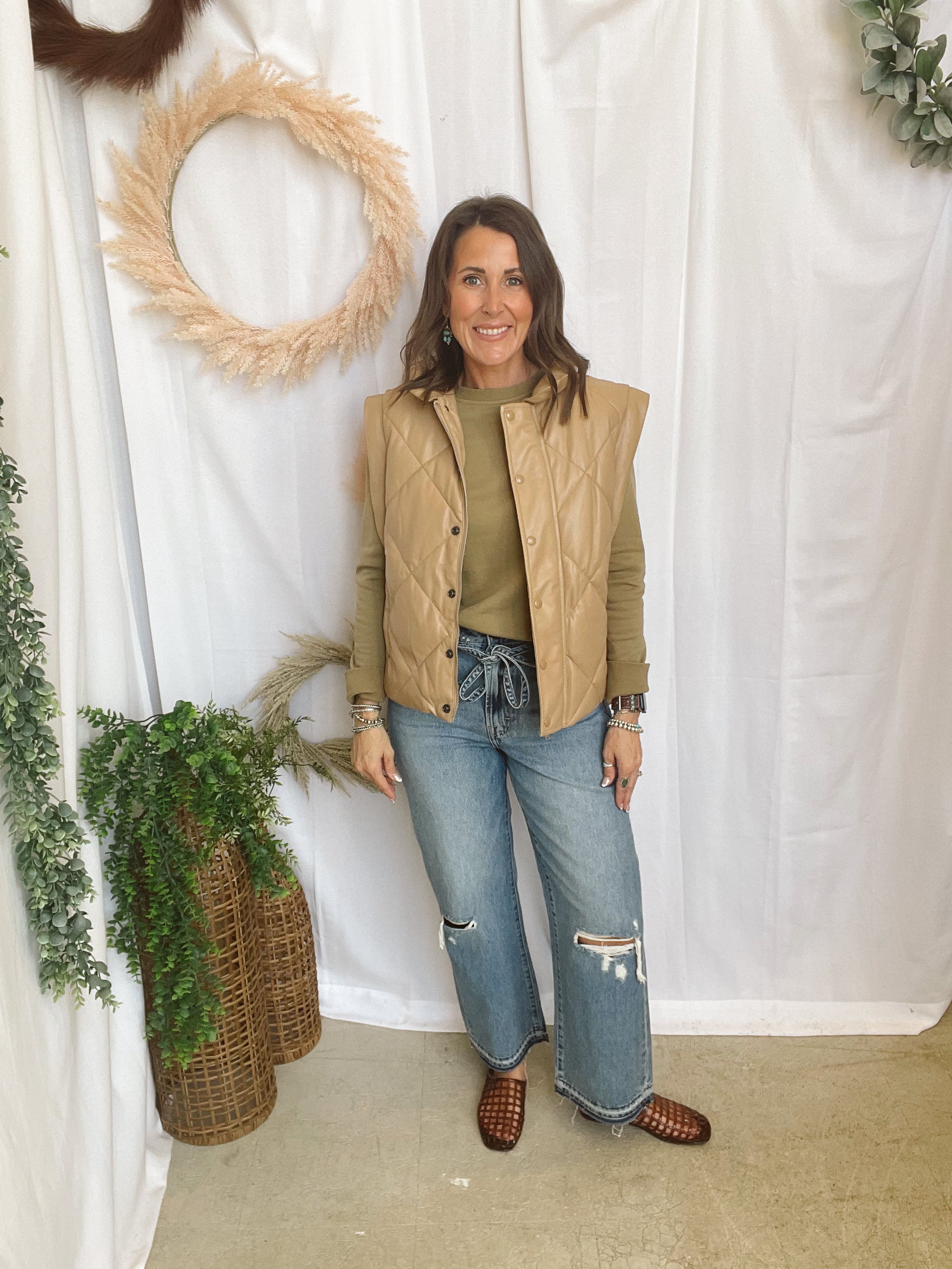 Elan Quilted Vest-Tan-Coats & Jackets-elan-The Silo Boutique, Women's Fashion Boutique Located in Warren and Grand Forks North Dakota