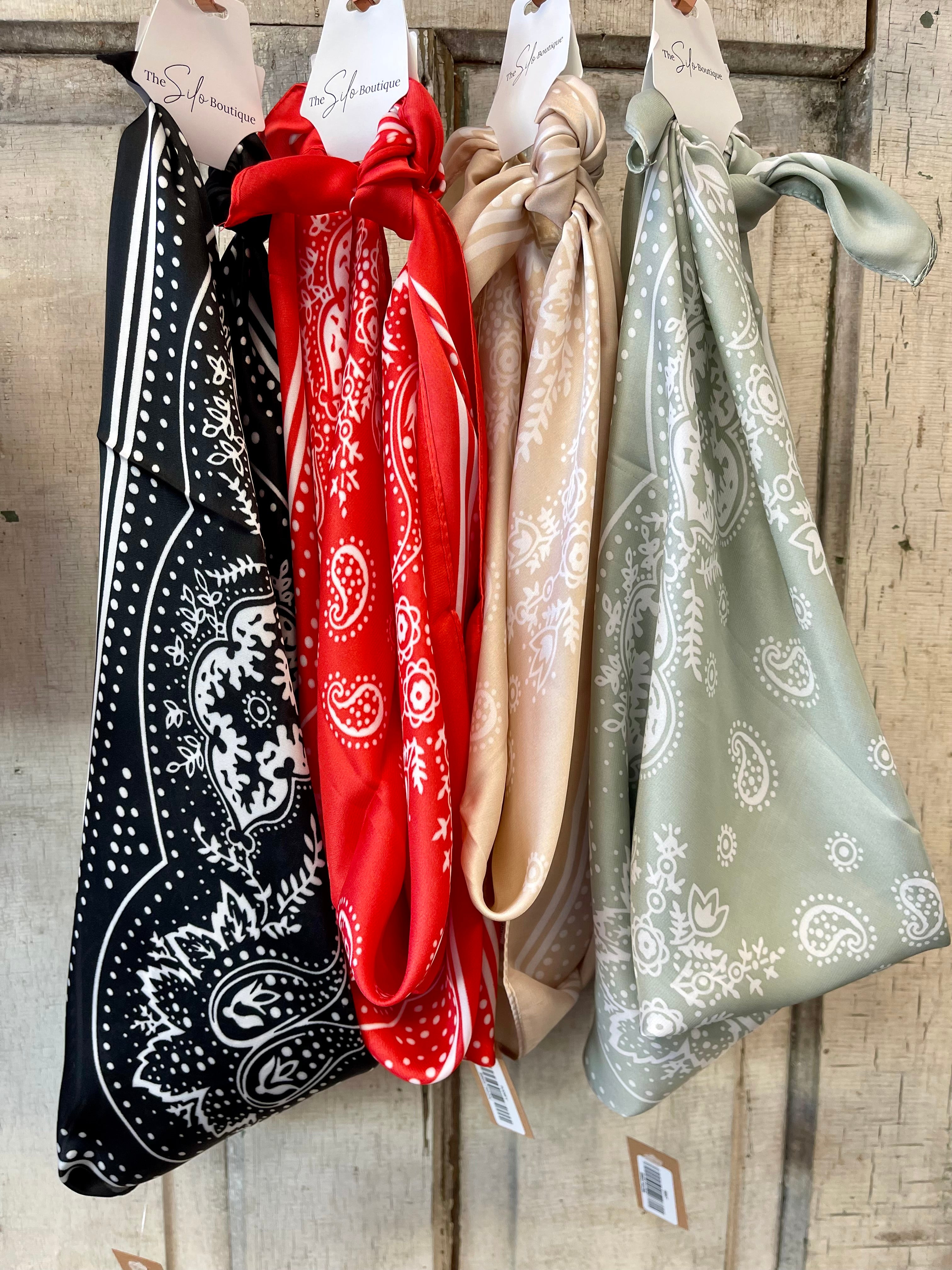 Paisley Bandana Satin Scarf-Scarves-leto-The Silo Boutique, Women's Fashion Boutique Located in Warren and Grand Forks North Dakota