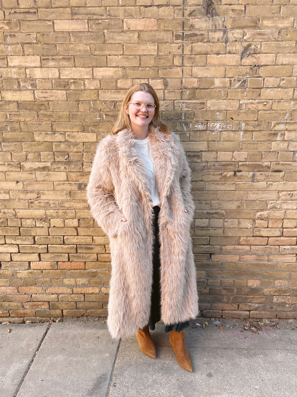 Skies Tanya Long Fur Coat-Taupe-Coats & Jackets-skies are blue-The Silo Boutique, Women's Fashion Boutique Located in Warren and Grand Forks North Dakota