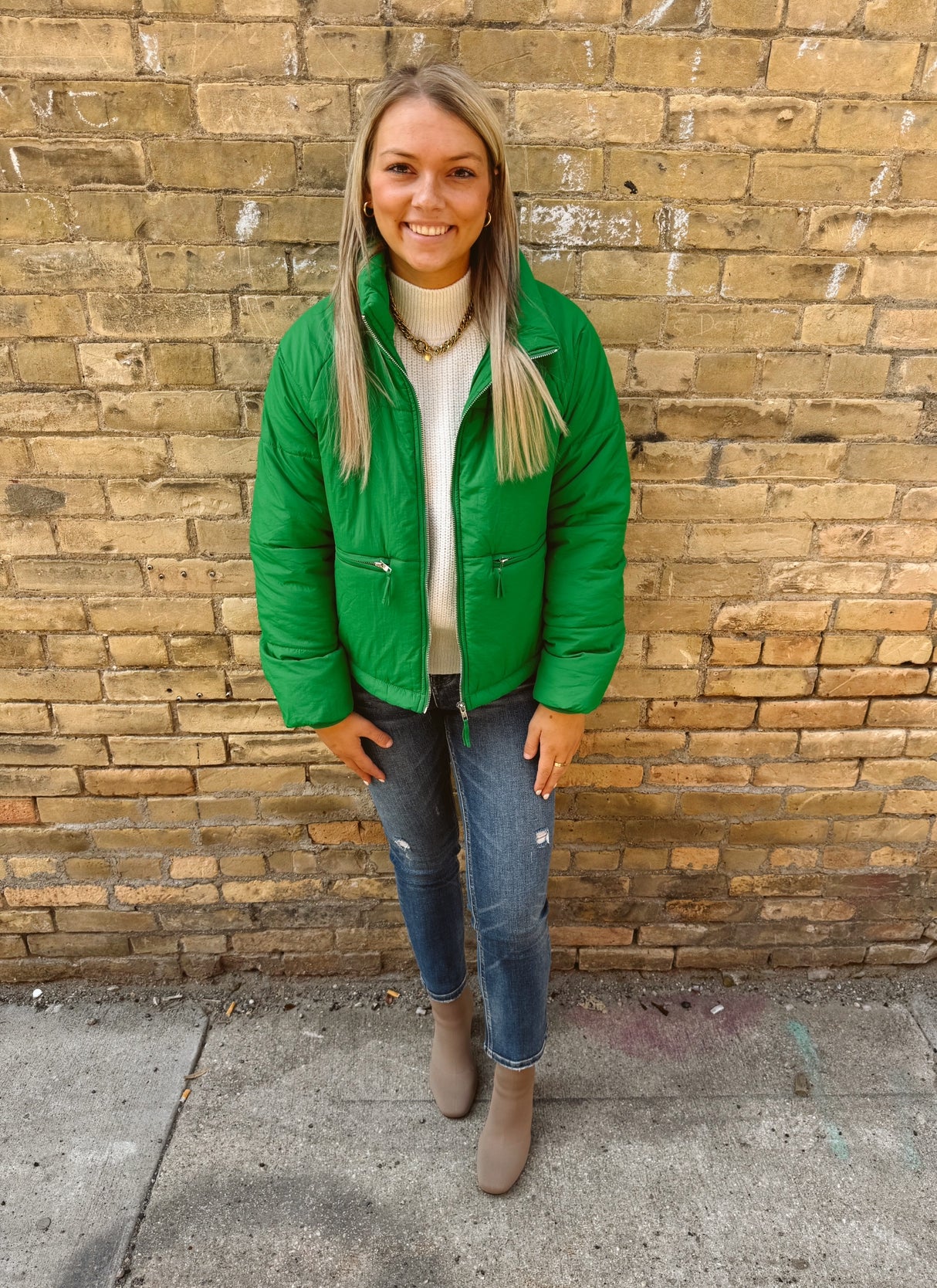 Jo Green Puff Jacket-Coats & Jackets-jodifl-The Silo Boutique, Women's Fashion Boutique Located in Warren and Grand Forks North Dakota