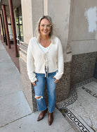 Knitted Tie Front Cardigan-Cream-Cardigans-miou muse-The Silo Boutique, Women's Fashion Boutique Located in Warren and Grand Forks North Dakota