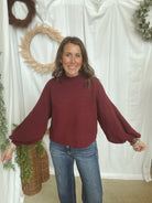 Malia Mock Neck Sweater-Burgundy-Sweaters-ENTRO-The Silo Boutique, Women's Fashion Boutique Located in Warren and Grand Forks North Dakota