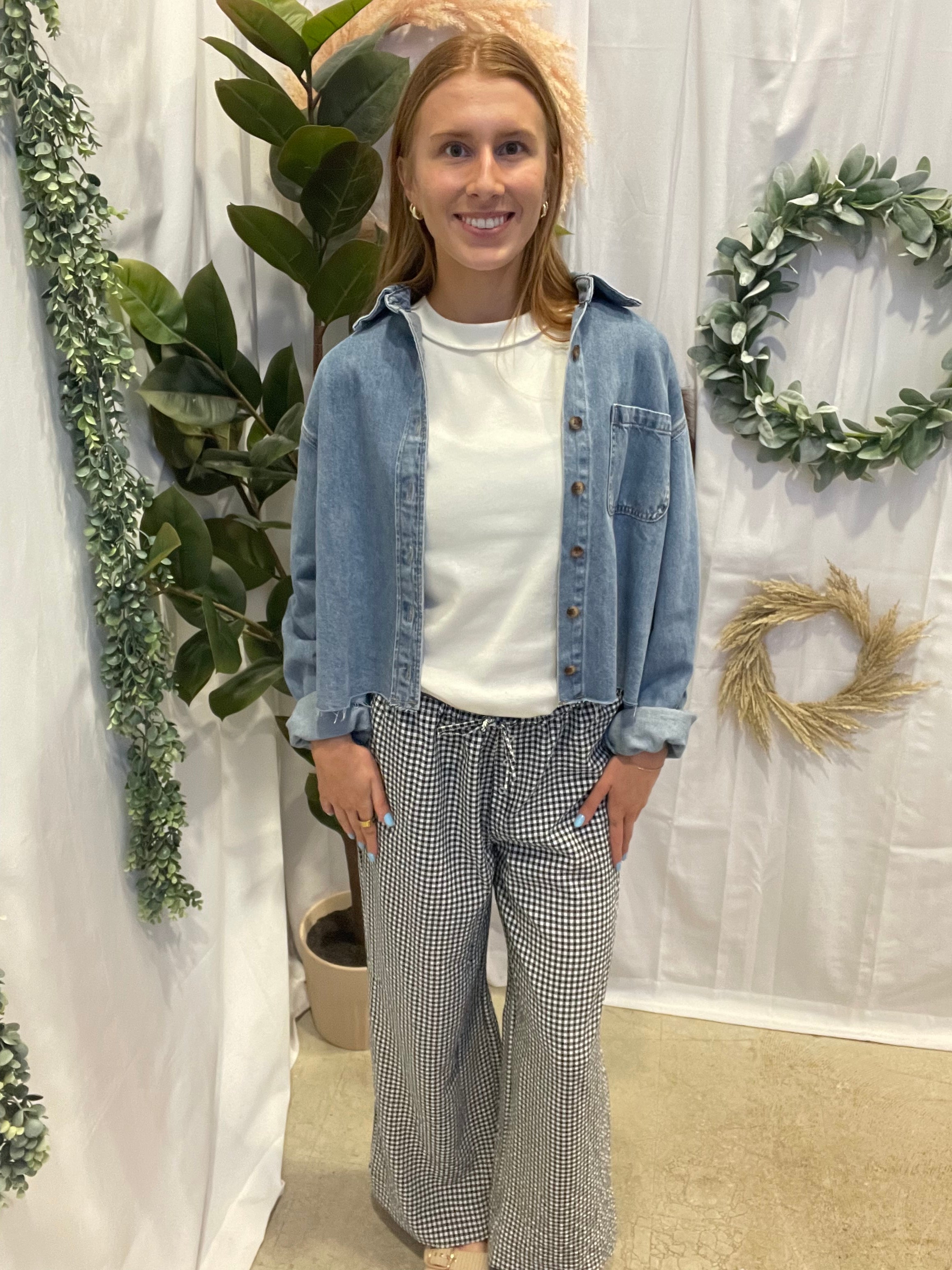 Gingham Wide Leg Pants-Black-Pants-hyfve-The Silo Boutique, Women's Fashion Boutique Located in Warren and Grand Forks North Dakota