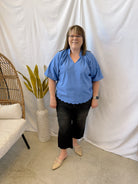 Bubble Sleeved Seersucker Top-Ocean-Final Sale-Short Sleeve Tops-Umgee-The Silo Boutique, Women's Fashion Boutique Located in Warren and Grand Forks North Dakota