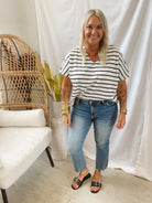 Playful Striped Top-Black White-Final Sale-Short Sleeve Tops-wishlist-The Silo Boutique, Women's Fashion Boutique Located in Warren and Grand Forks North Dakota
