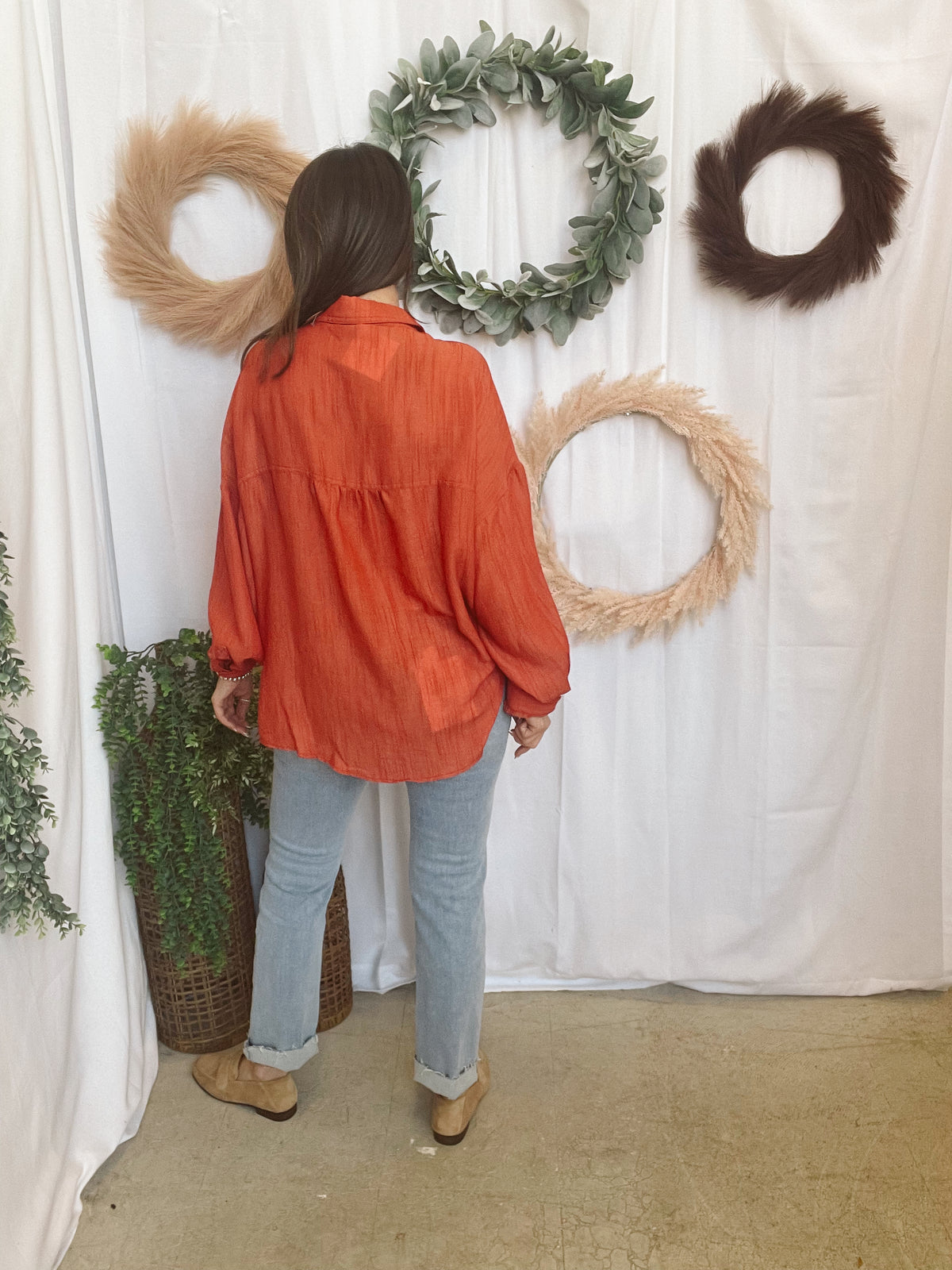 Soft Linen Blend Shirt-Scarlet-Long Sleeve Tops-cotierra-The Silo Boutique, Women's Fashion Boutique Located in Warren and Grand Forks North Dakota