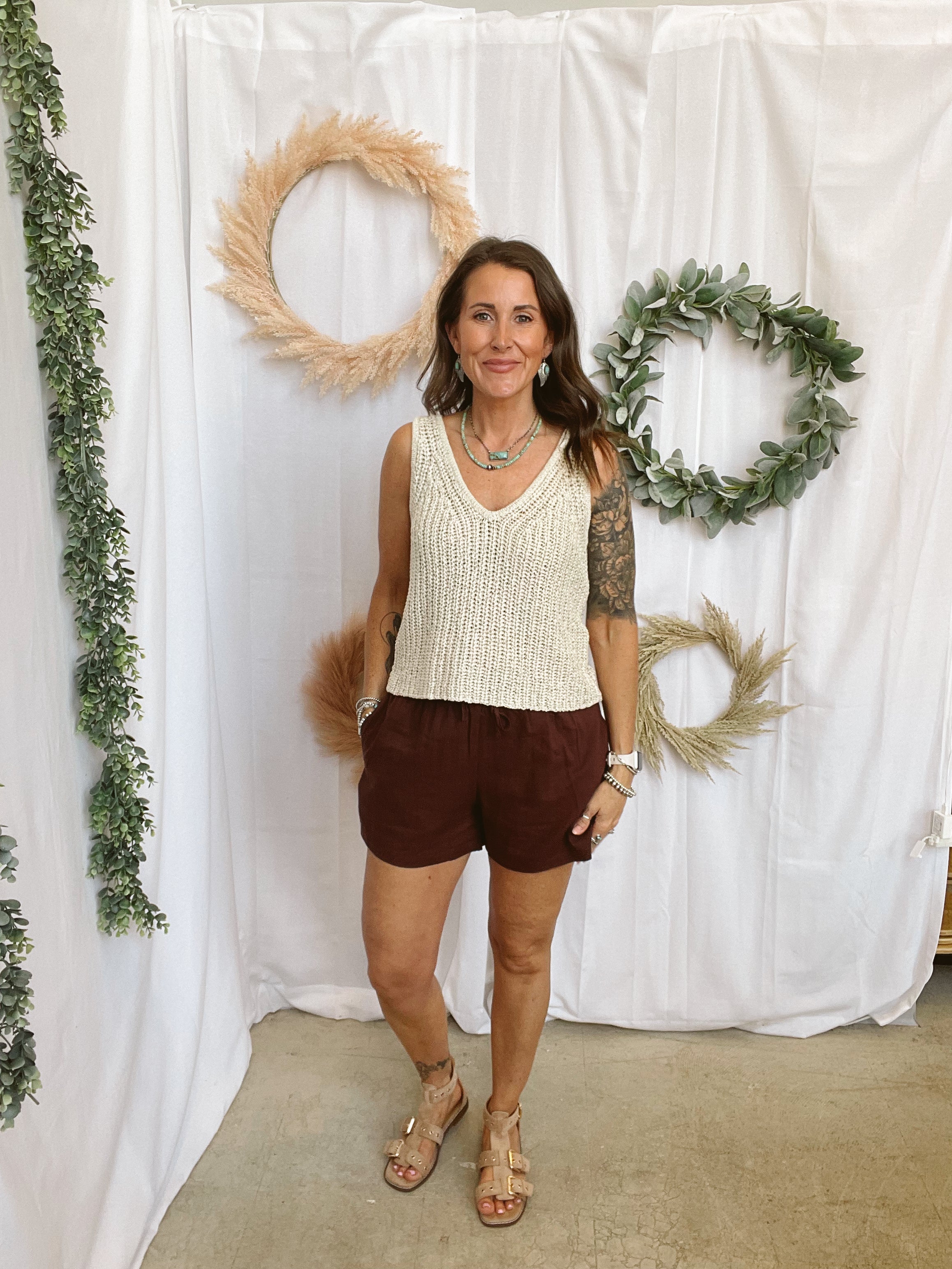V Neck Knitted Tank Top-Natural-Final sale-Tank Tops-skies are blue-The Silo Boutique, Women's Fashion Boutique Located in Warren and Grand Forks North Dakota